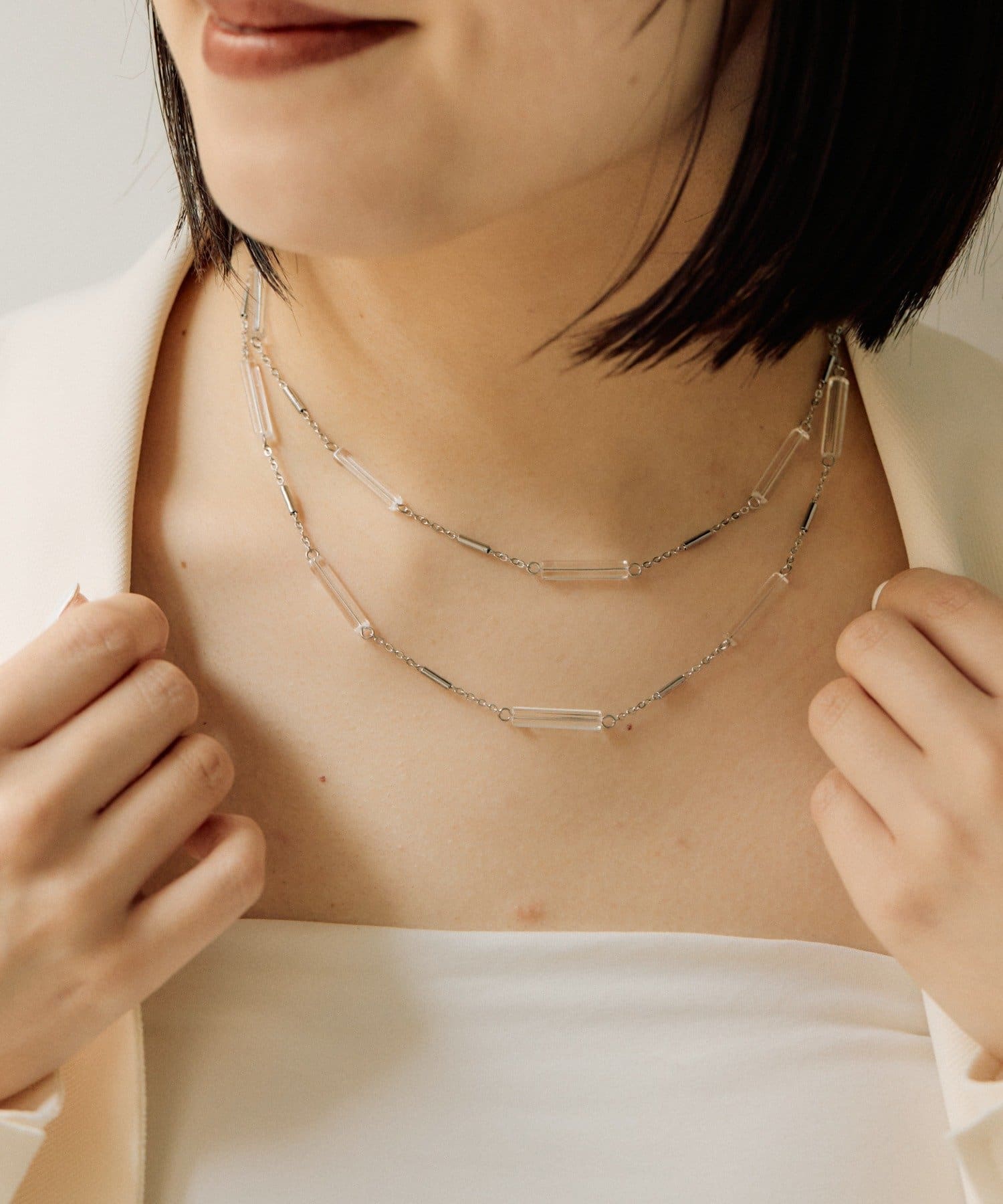 ear PAPILLONNER(イア パピヨネ) 《金属アレルギー対応/ステンレス》スクエアビーズロングネックレス