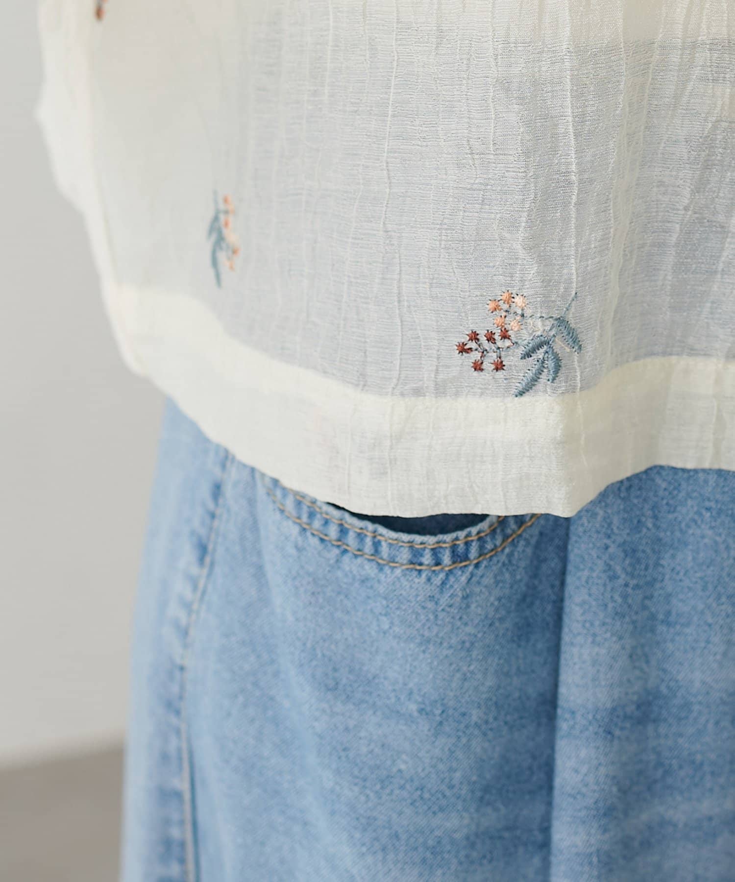 DISCOAT(ディスコート) 【WEB限定】刺繍シアークロップドシャツ
