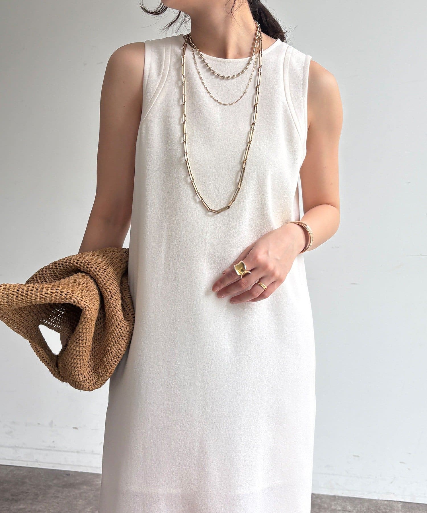 DOUDOU(ドゥドゥ) ストレッチジョーゼットタンクワンピース