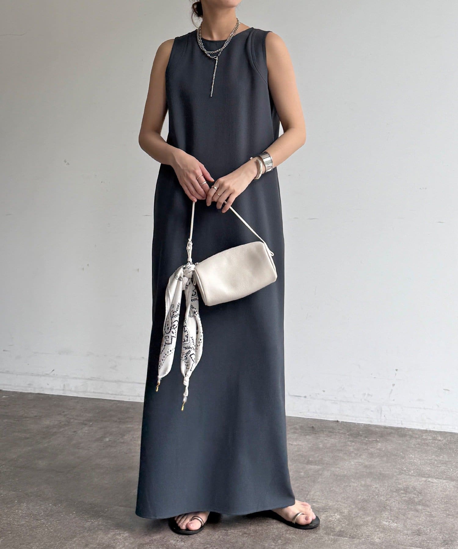 DOUDOU(ドゥドゥ) ストレッチジョーゼットタンクワンピース