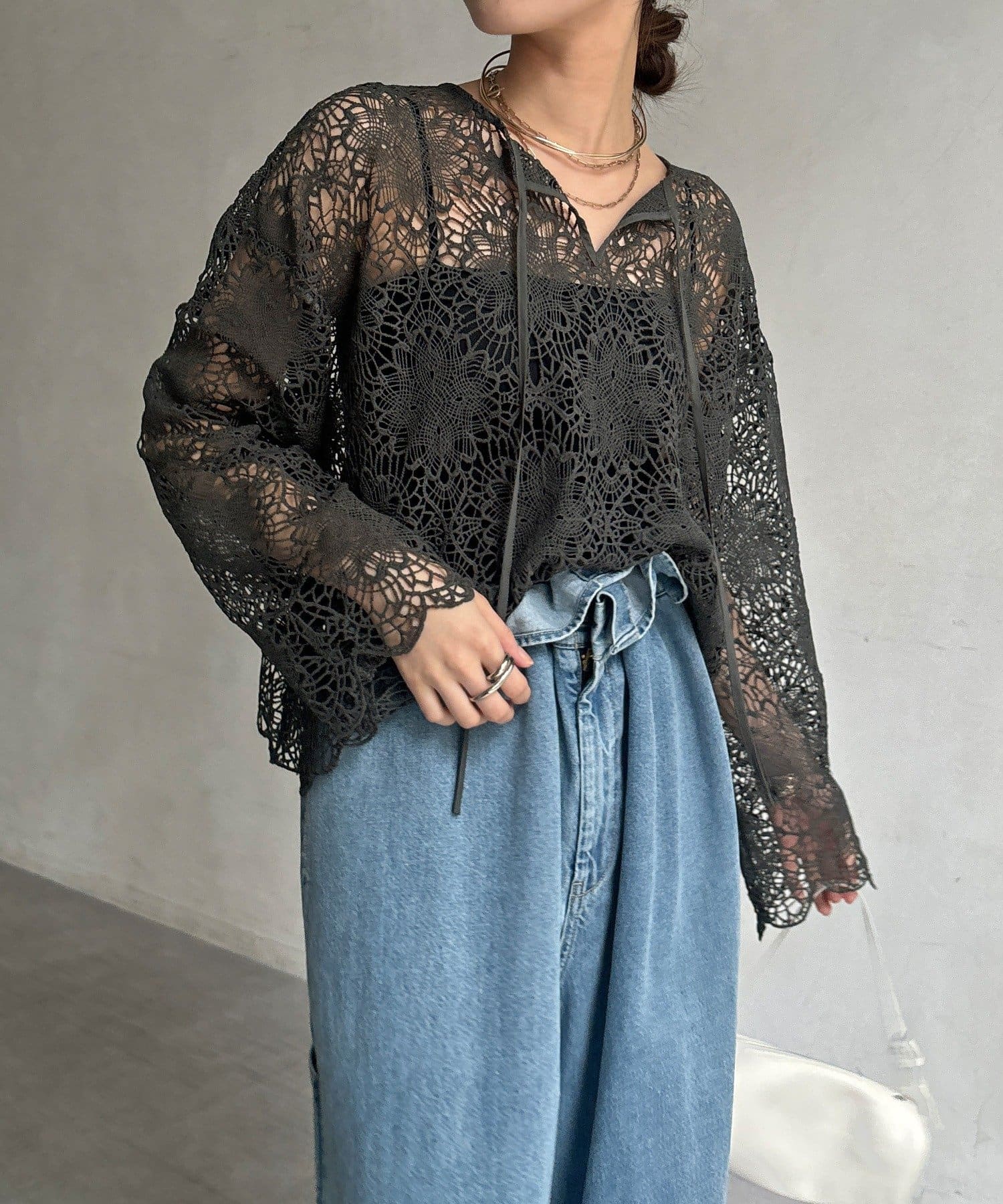 DOUDOU(ドゥドゥ) レーススカラブラウス