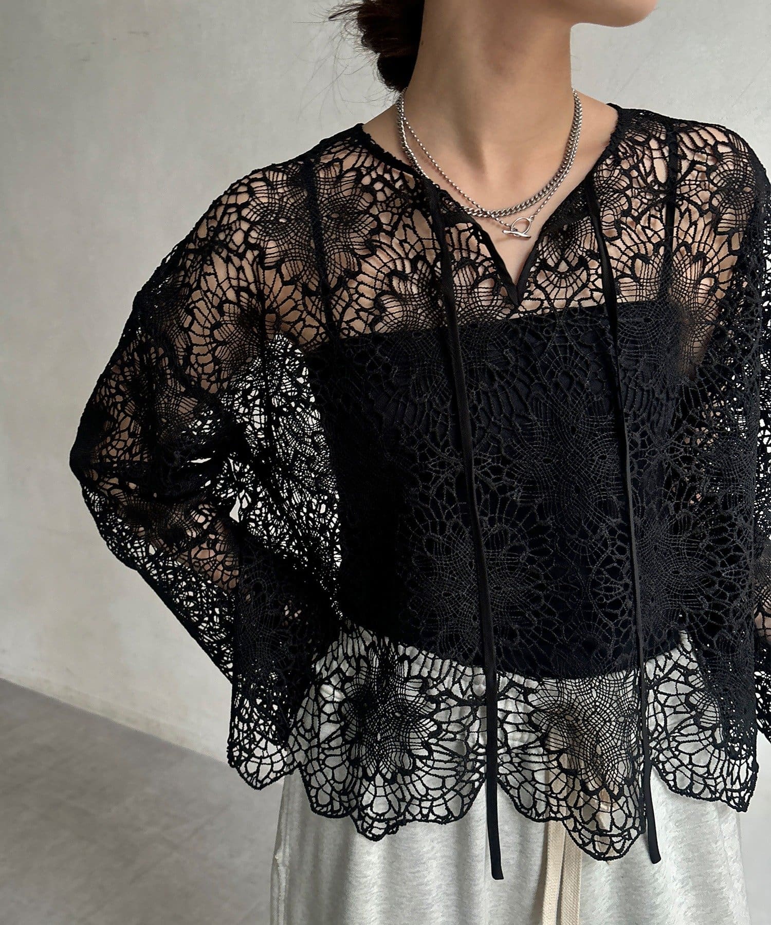 DOUDOU(ドゥドゥ) レーススカラブラウス