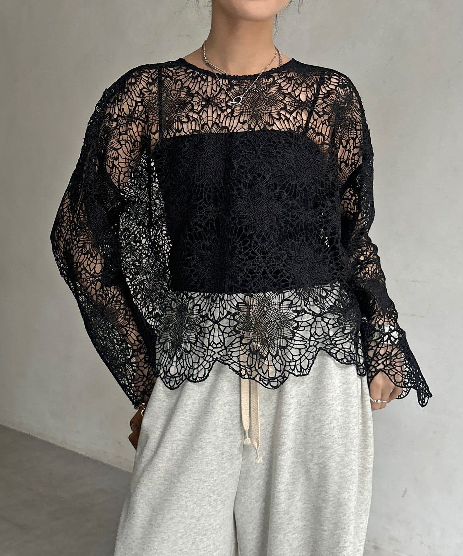 DOUDOU(ドゥドゥ) レーススカラブラウス