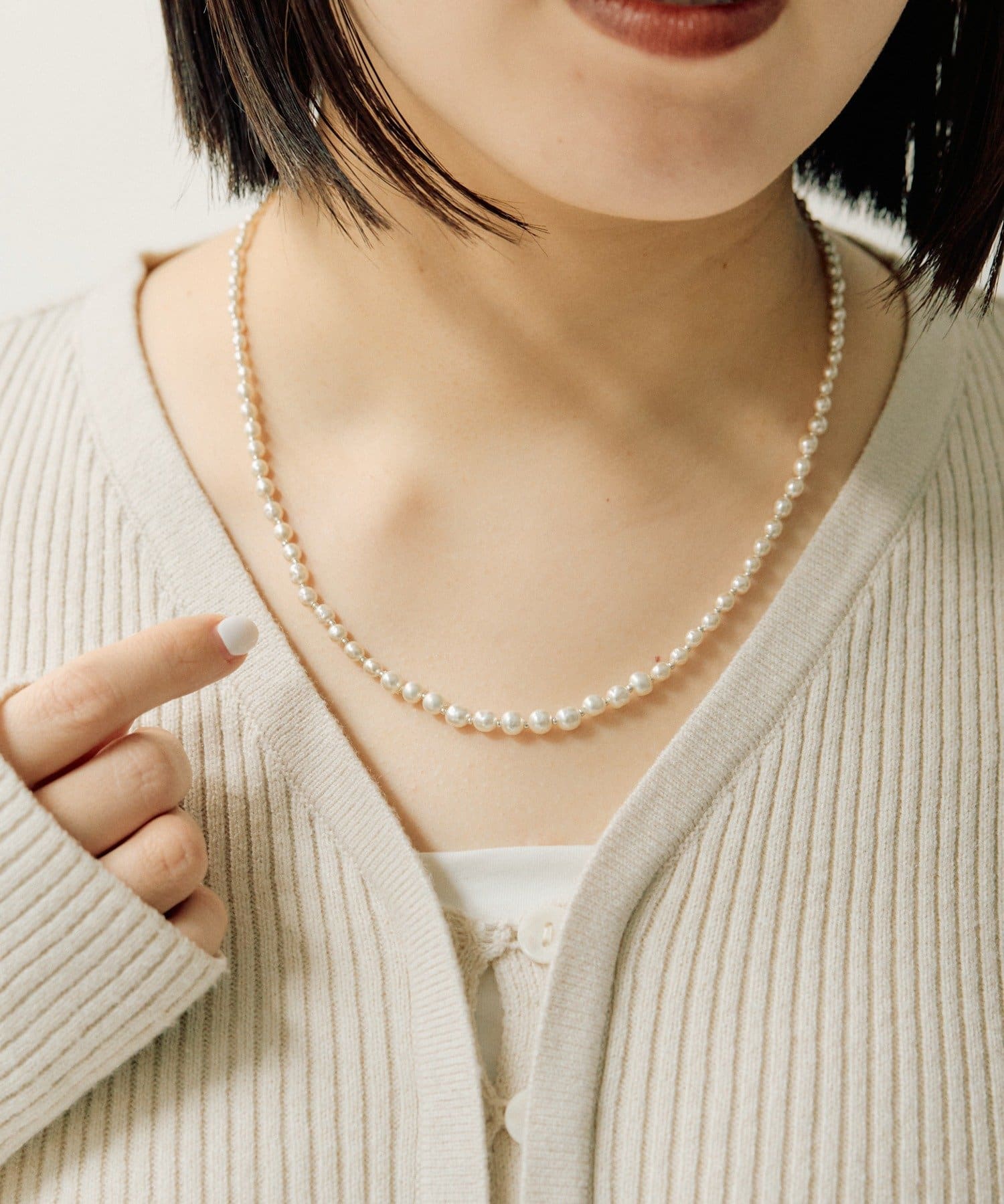 ear PAPILLONNER(イア パピヨネ) ガラスパールロングネックレス