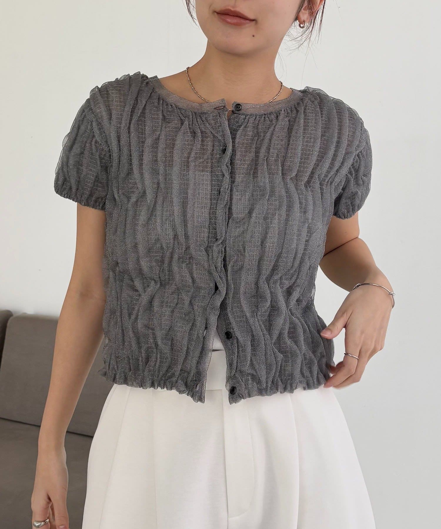 CAPRICIEUX LE'MAGE(カプリシュレマージュ) シャーリング半袖カーディガン