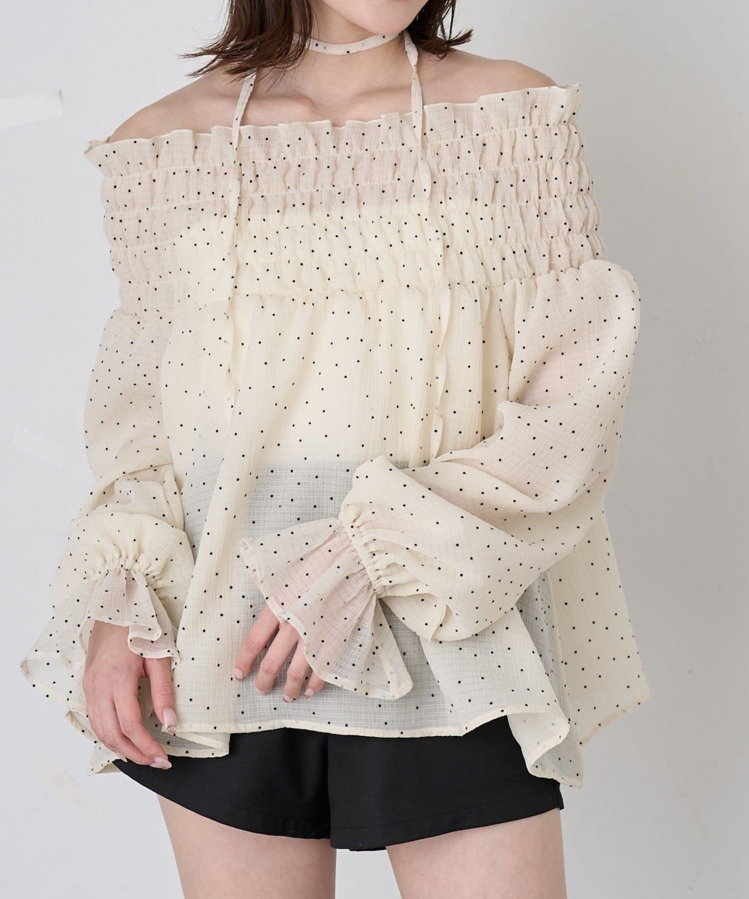 mline(エムライン) [mline]ドットオフショル チョーカーブラウス