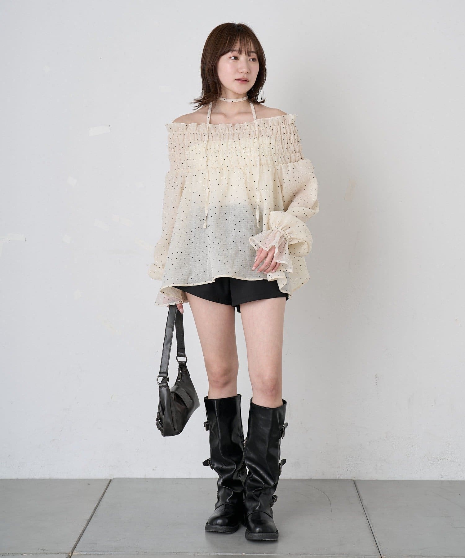 mline(エムライン) [mline]ドットオフショル チョーカーブラウス