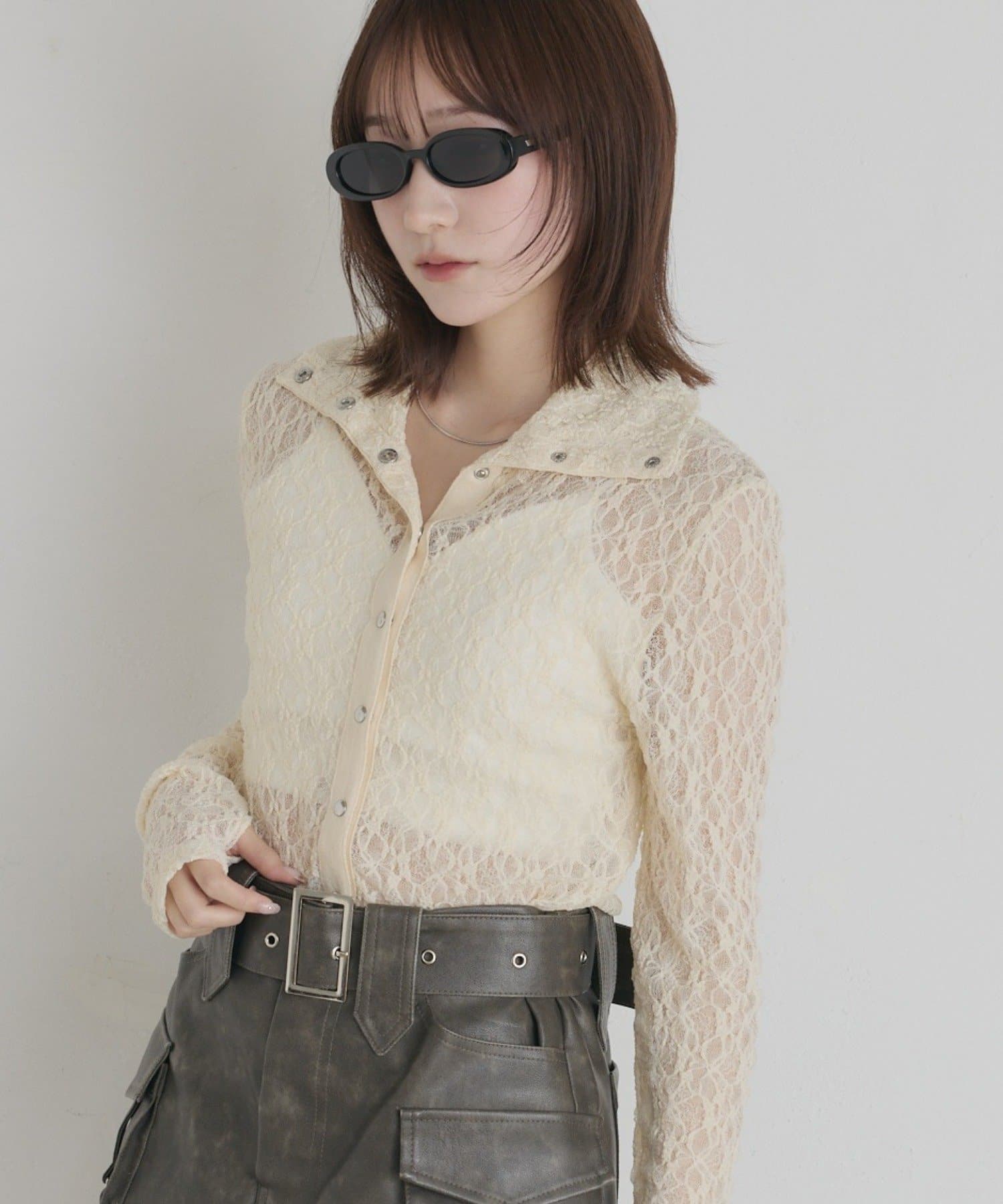 mline(エムライン) [mline]シアーレース ブラウス