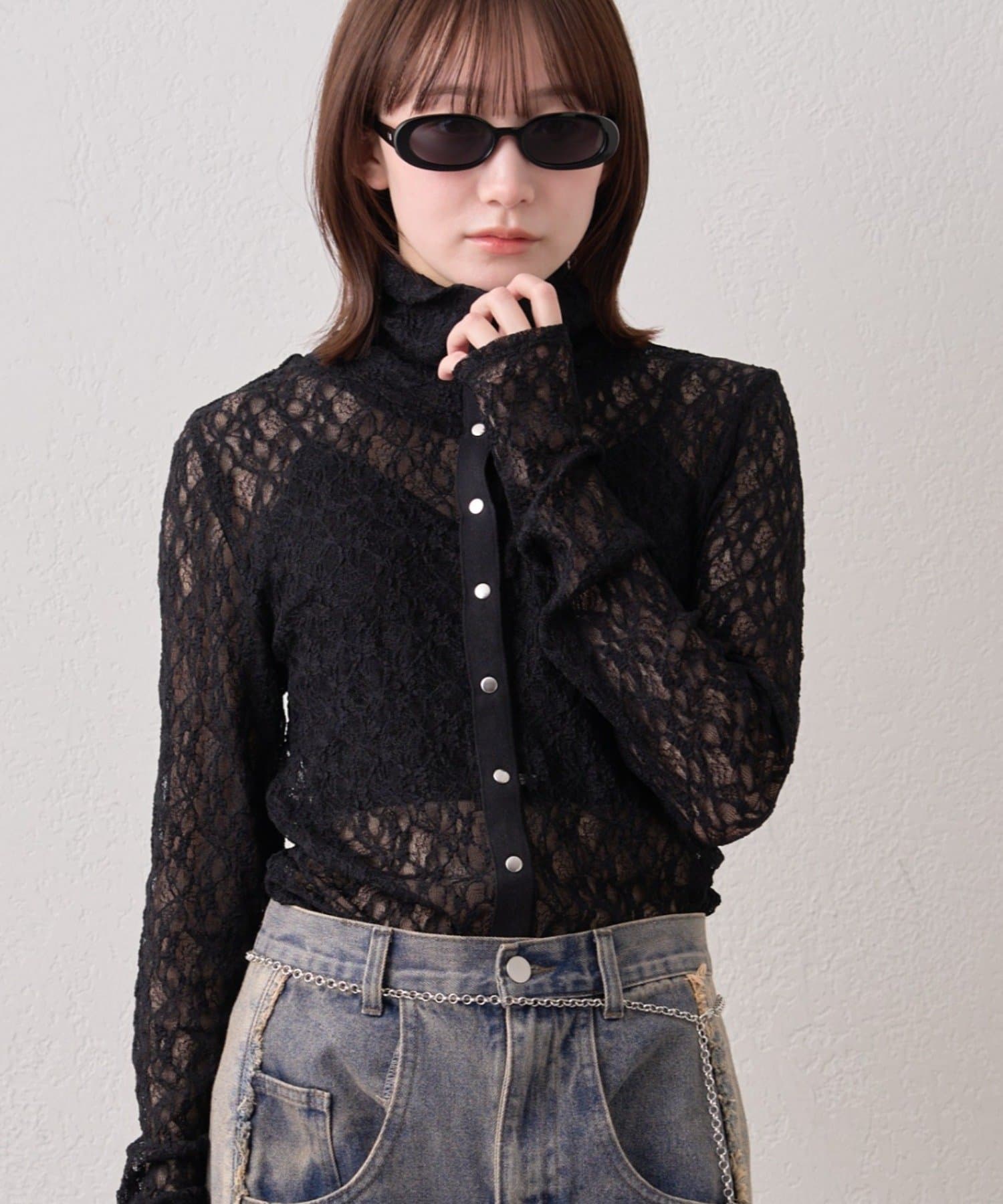 mline(エムライン) [mline]シアーレース ブラウス