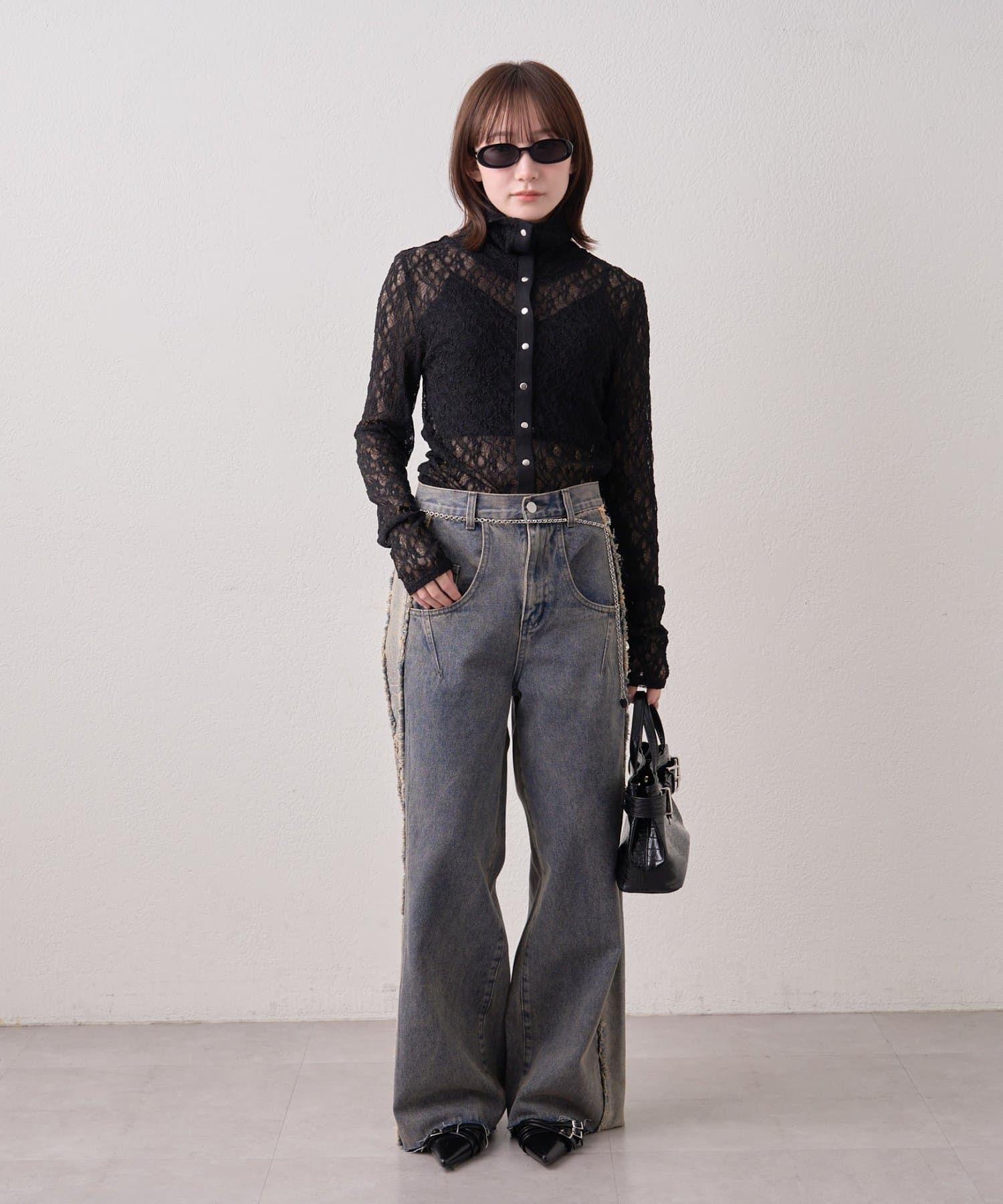 mline(エムライン) [mline]シアーレース ブラウス