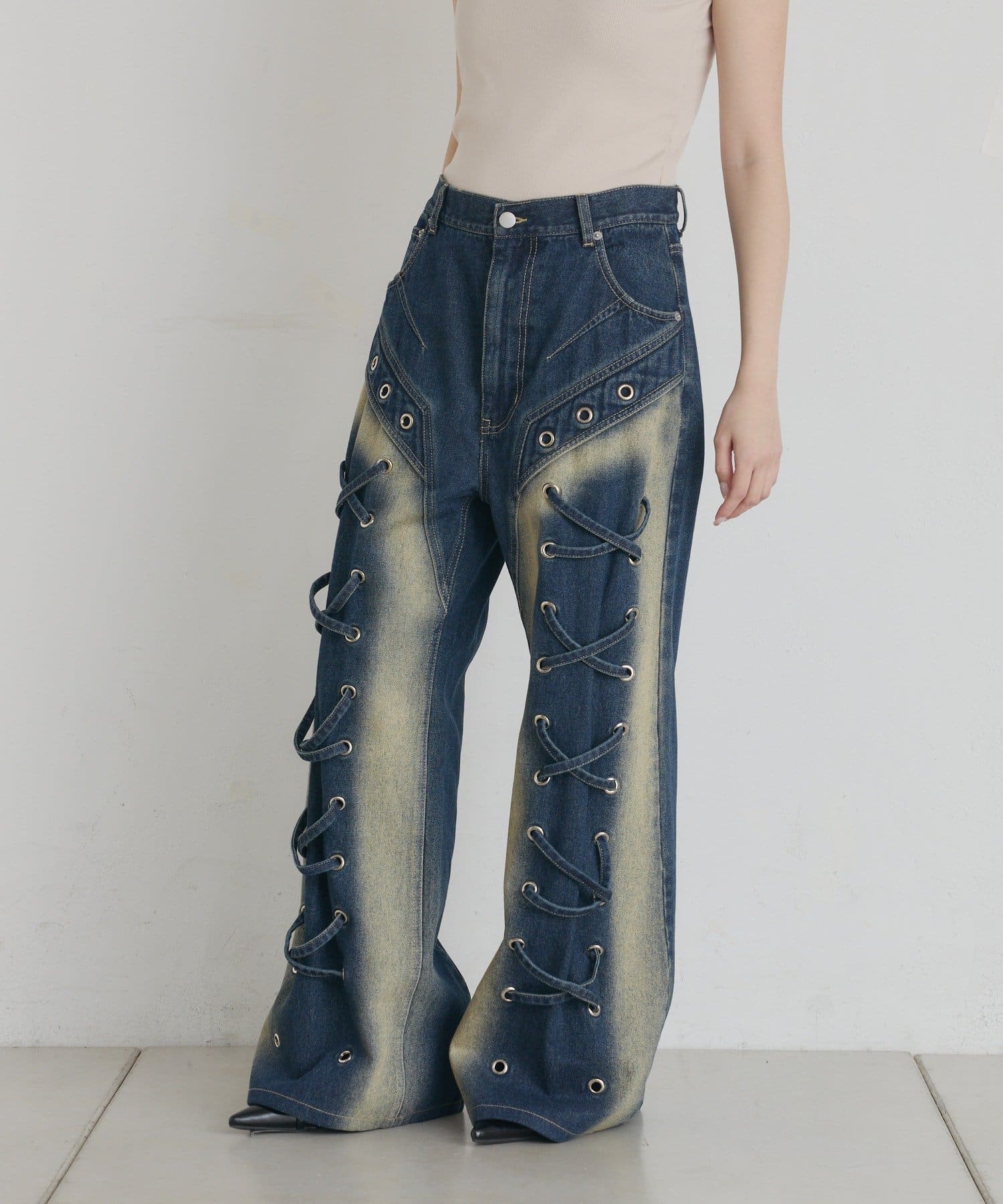 mline(エムライン) [mline]レースアップ カウボーイデニム