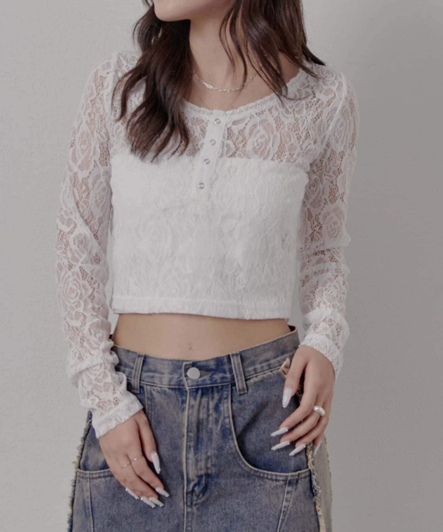 mline(エムライン) [mline]レースヘンリーTシャツ