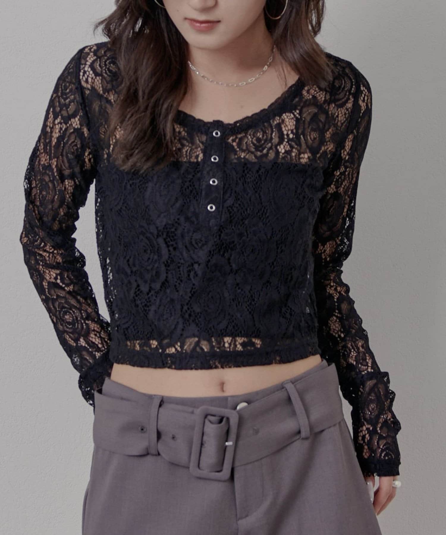 mline(エムライン) [mline]レースヘンリーTシャツ