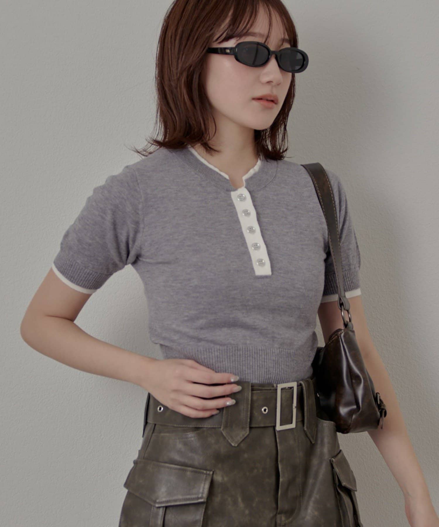 mline(エムライン) [mline]ボタンヘンリー ニット