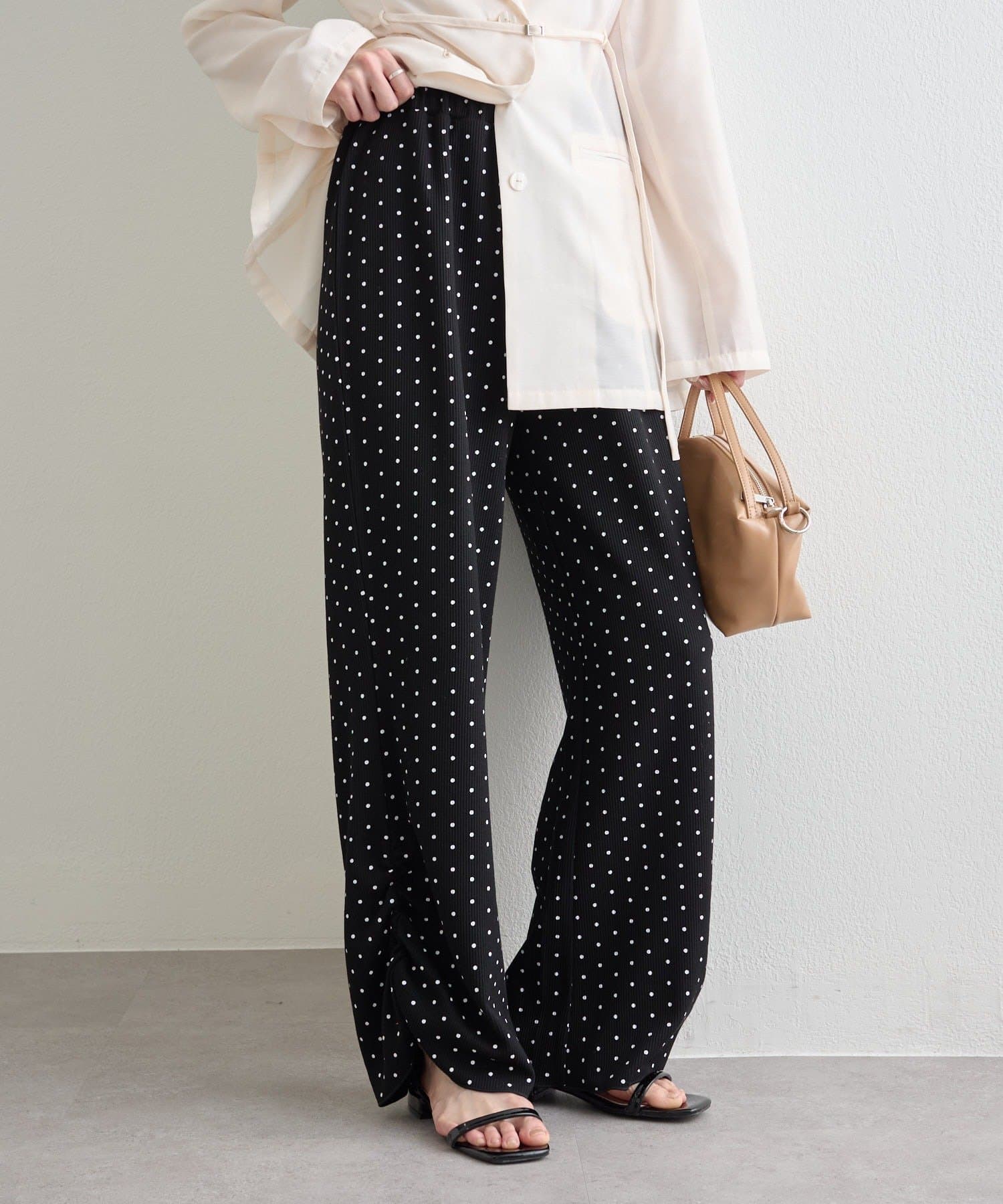 mystic(ミスティック) 裾ギャザーリブパンツ