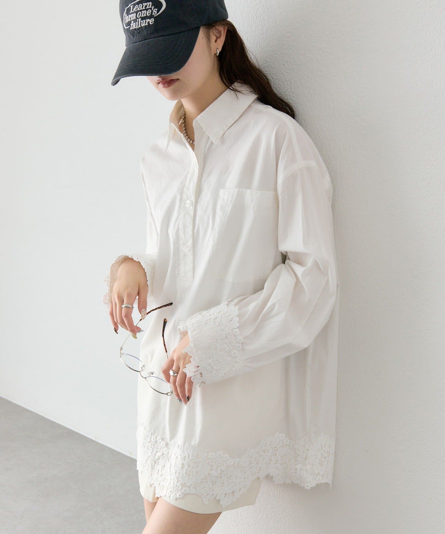 mystic(ミスティック) 裾レーススキッパーシャツ