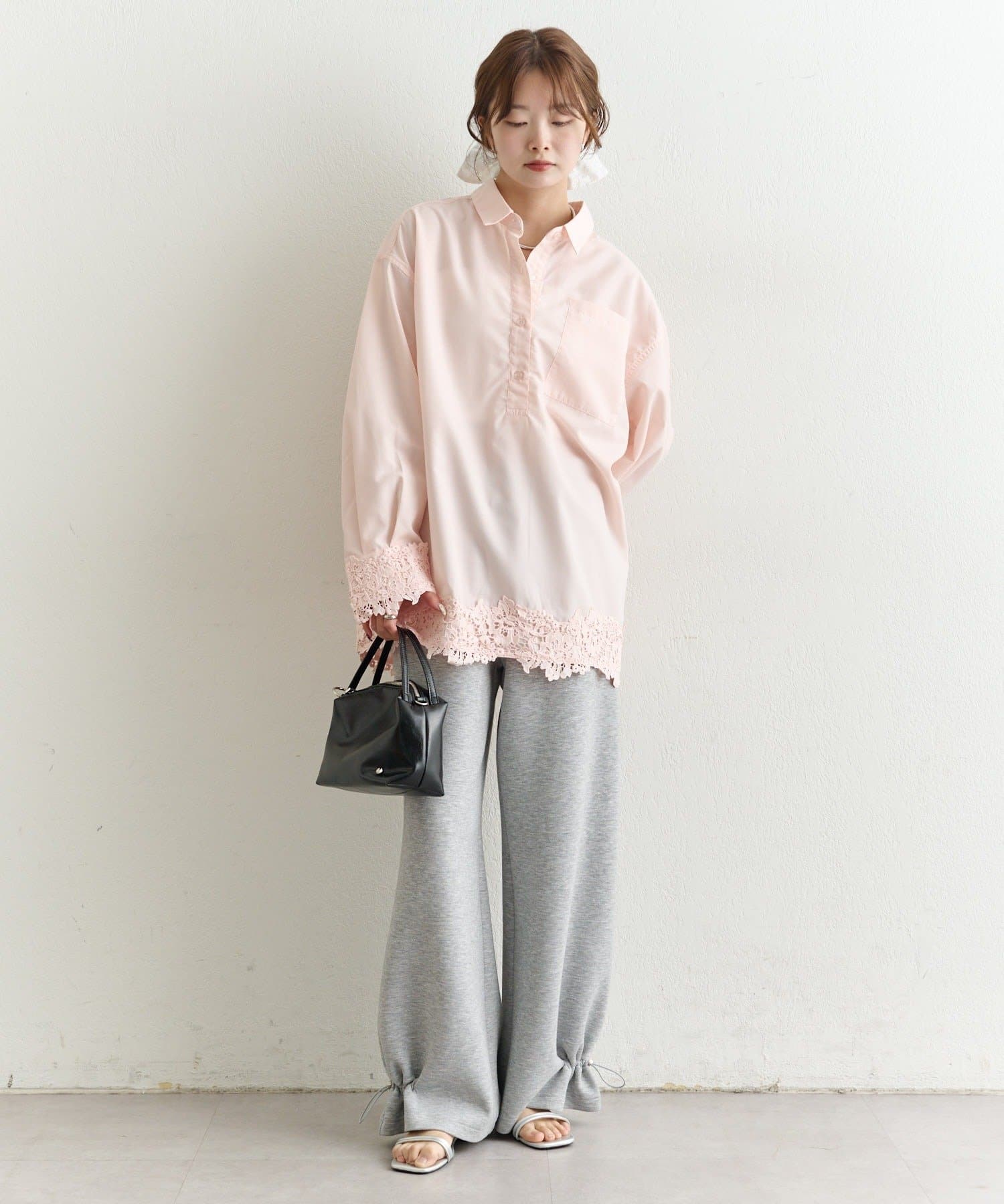 mystic(ミスティック) 裾レーススキッパーシャツ