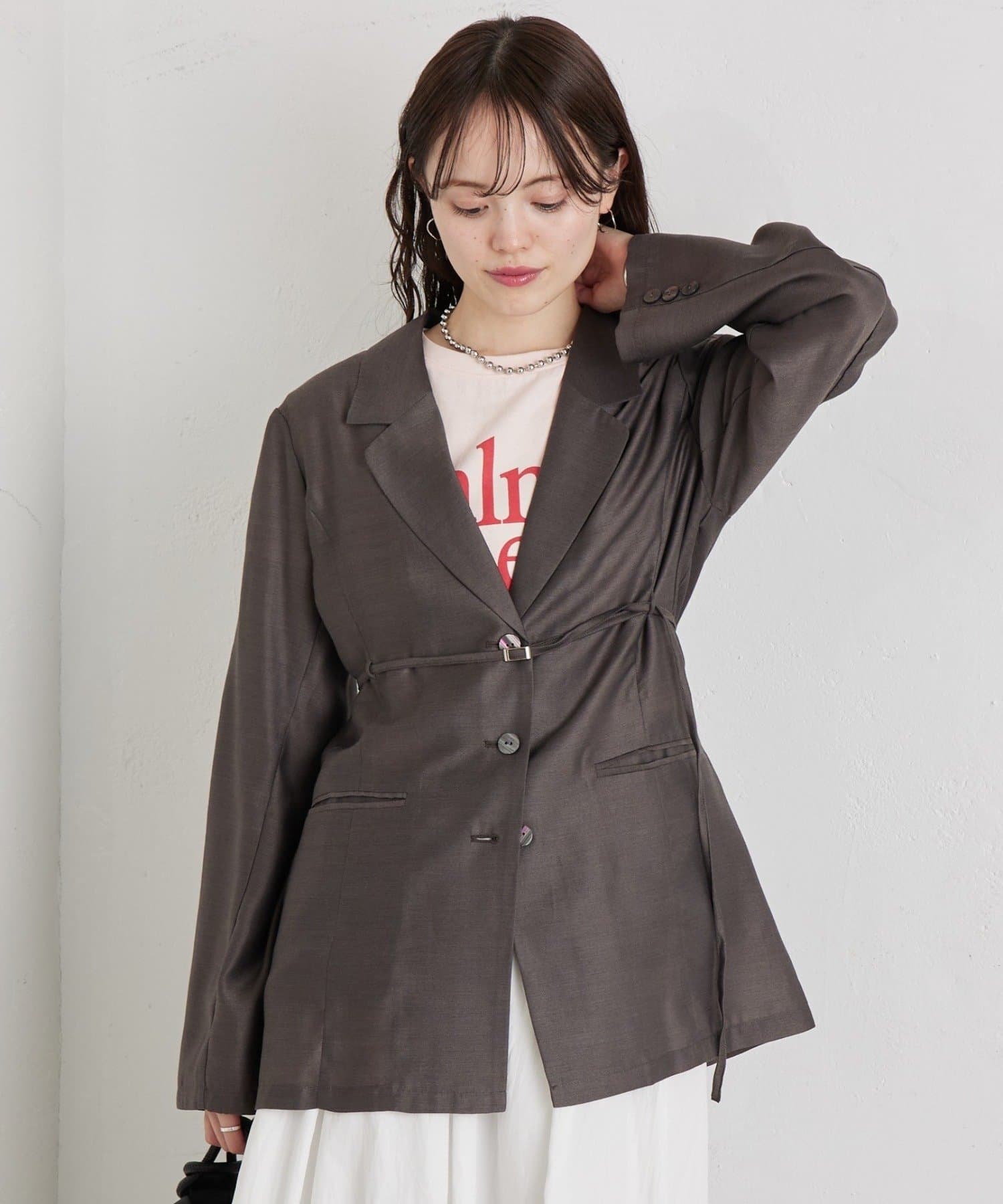 mysticのベルト付きシアージャケット