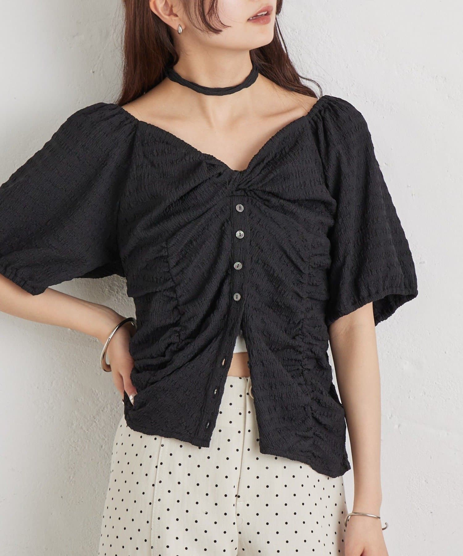 mystic(ミスティック) ハートネックパフブラウス