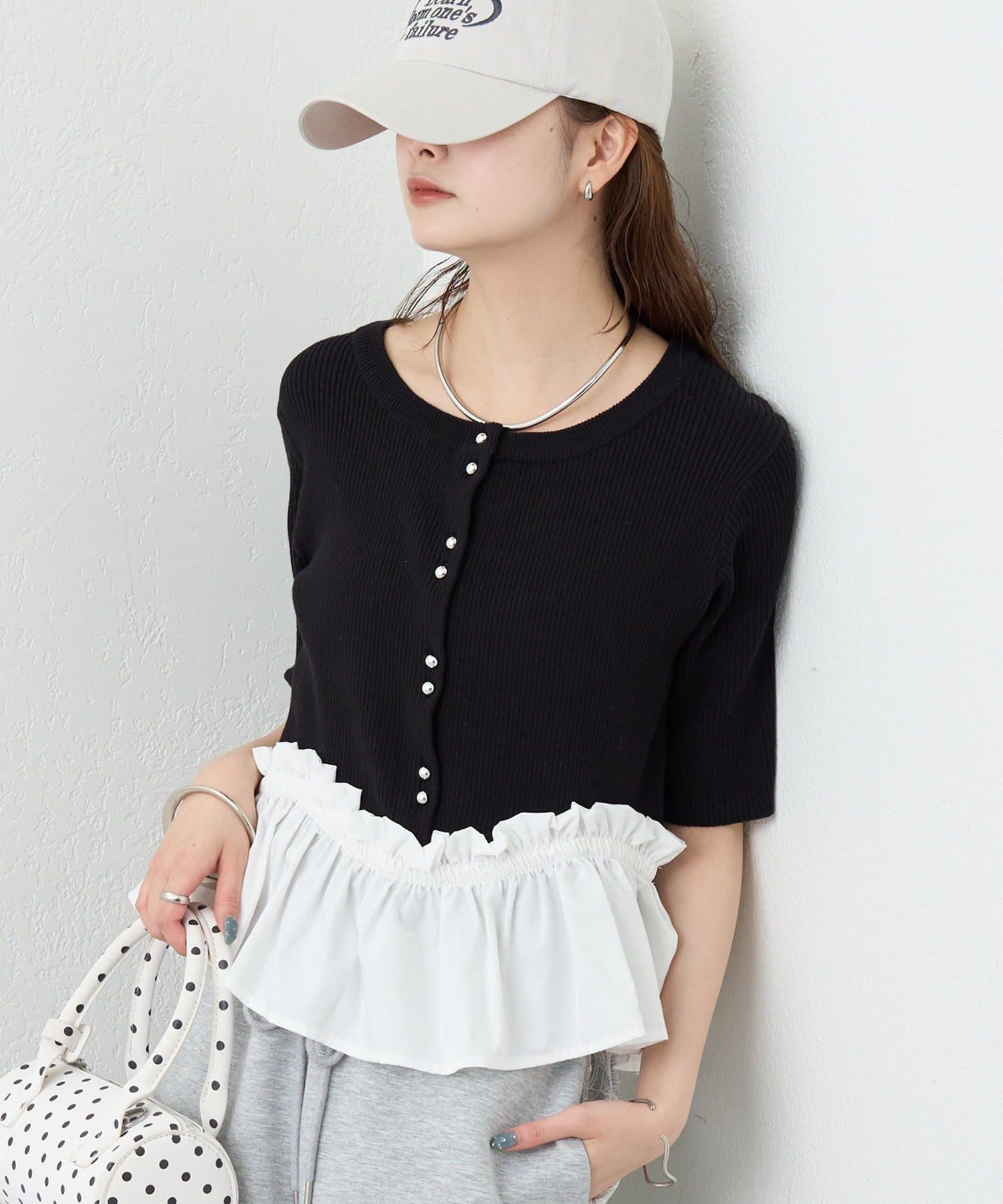 mystic(ミスティック) ペプラム半袖ニット