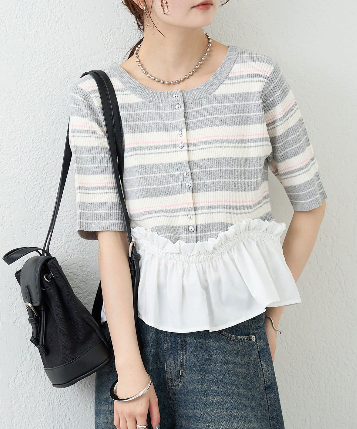 mystic(ミスティック) ペプラム半袖ニット