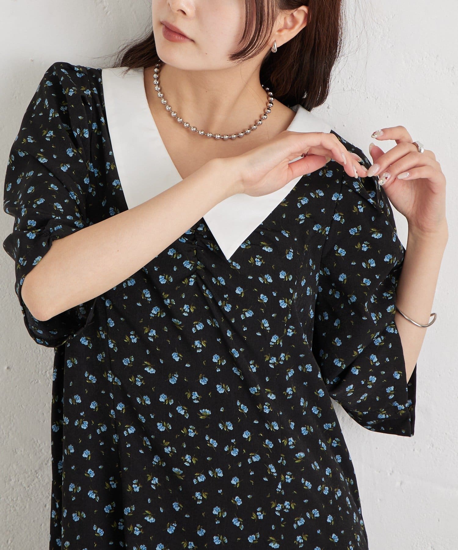 mystic(ミスティック) 襟付きフラワーワンピース