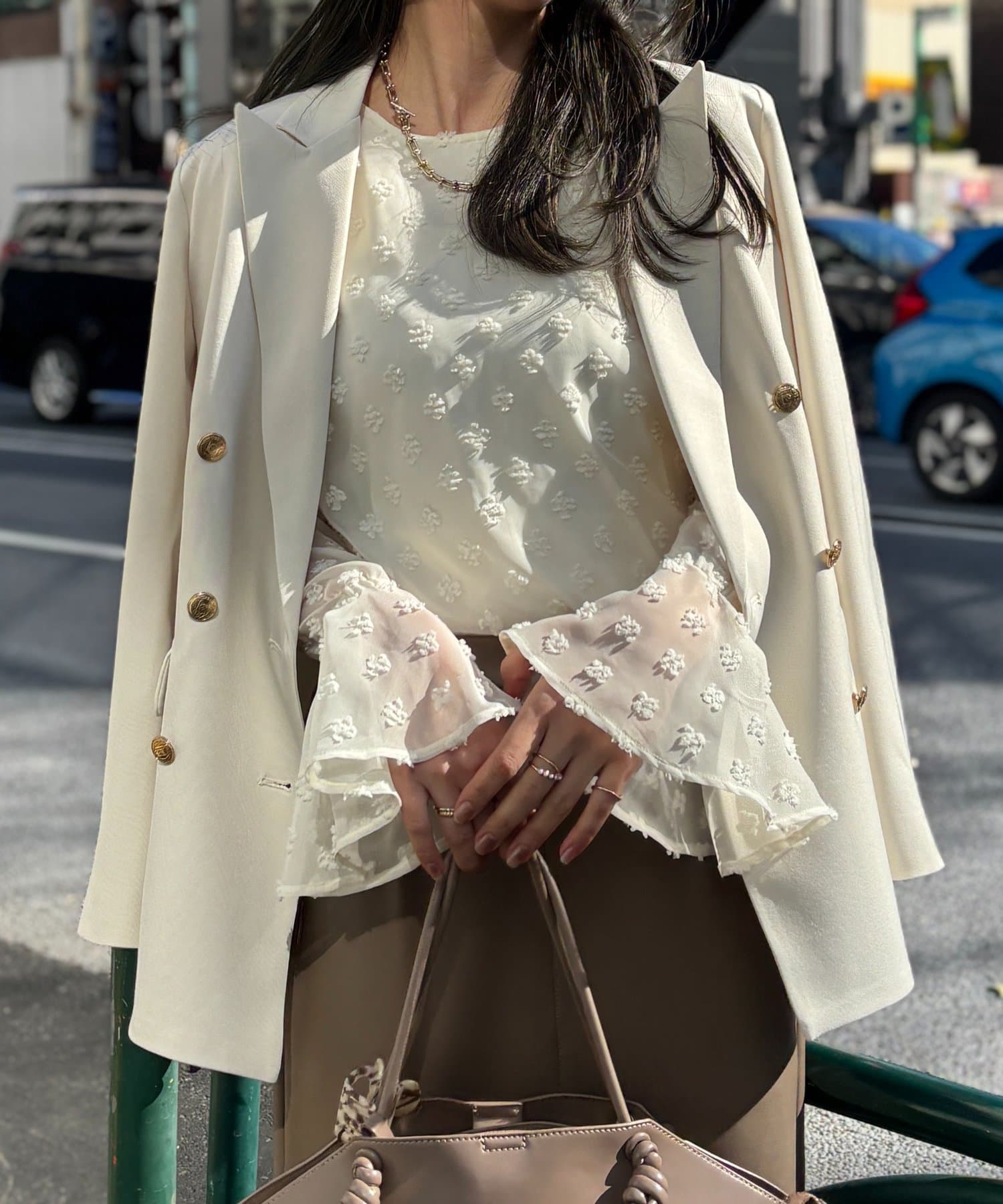 LARUTA(ラルータ) [Yurie企画］フラワードット柄ジャガードシアーブラウス