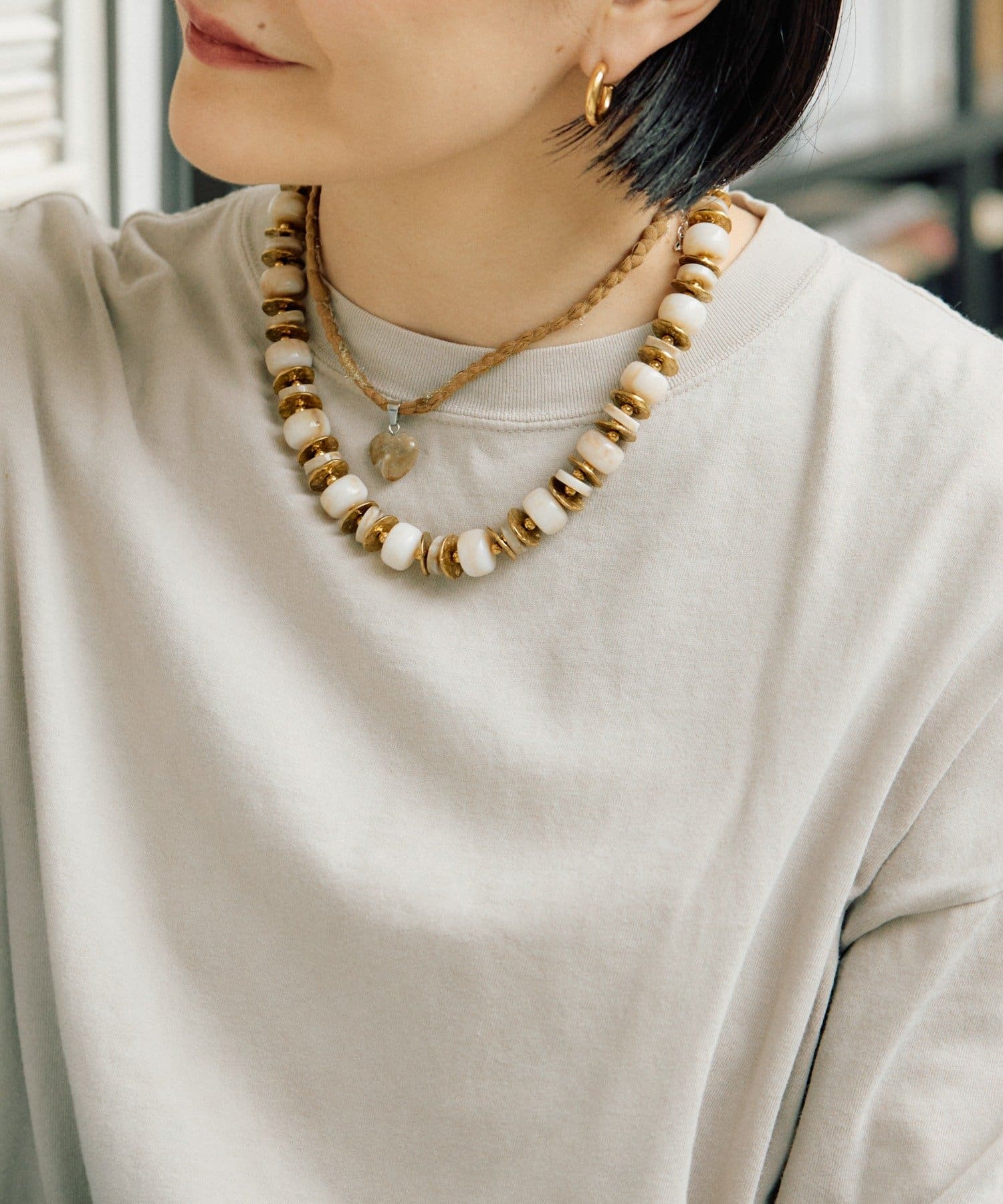 ear PAPILLONNER(イア パピヨネ) 《金属アレルギー対応/ステンレス》スライスマーブルネックレス