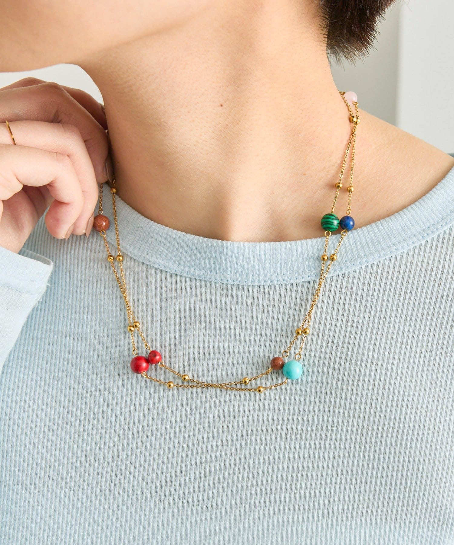 ear PAPILLONNER(イア パピヨネ) 《金属アレルギー対応/ステンレス》コスモストーンロングネックレス