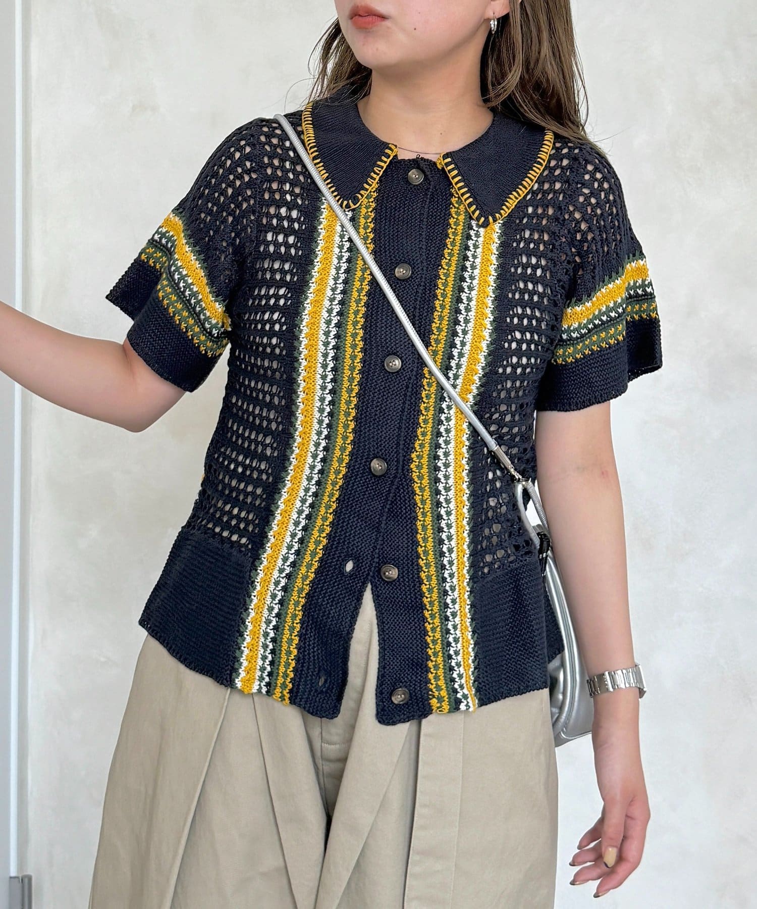 CPCM(シーピーシーエム) ステッチ半袖ニットシャツ