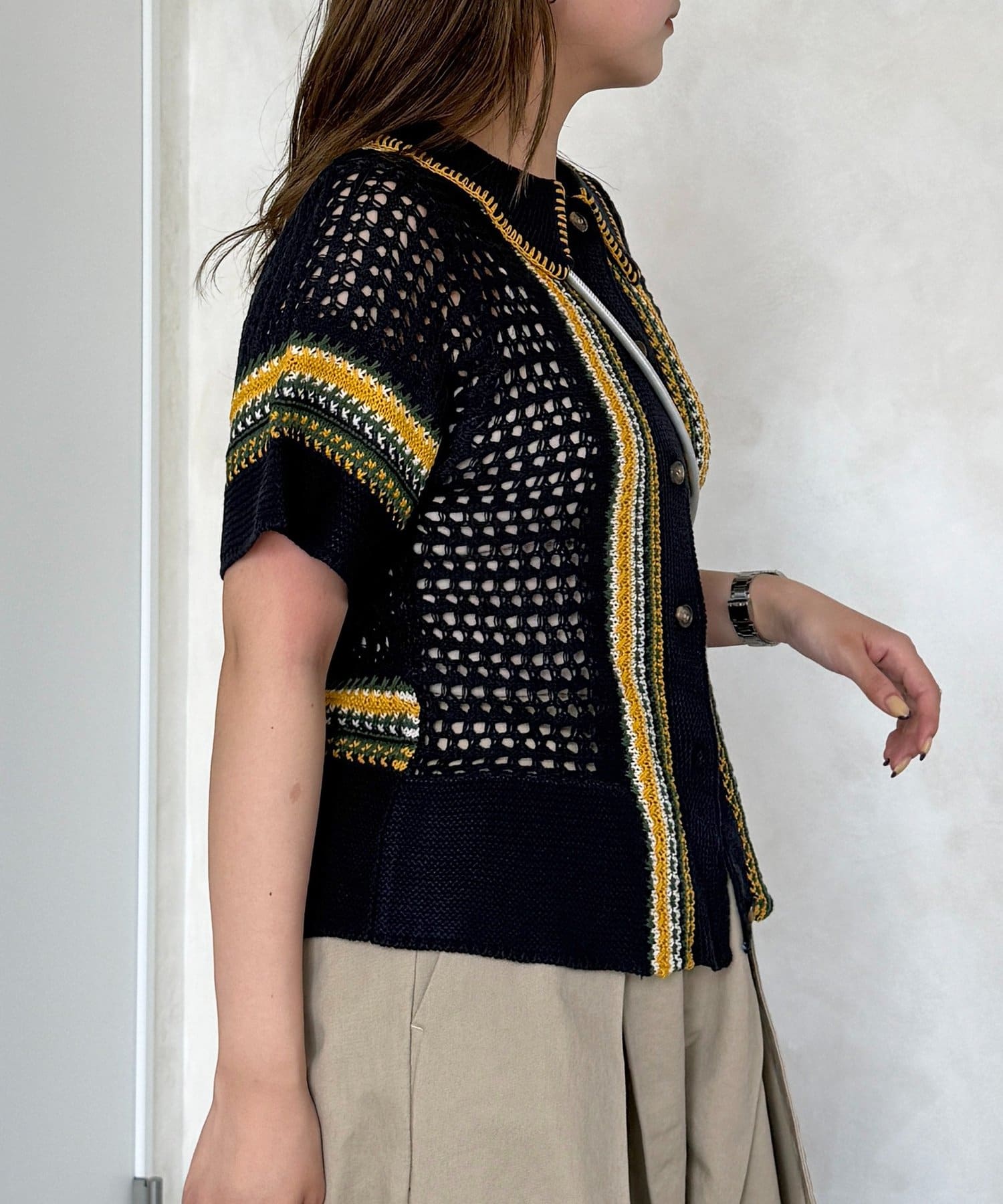 CPCM(シーピーシーエム) ステッチ半袖ニットシャツ