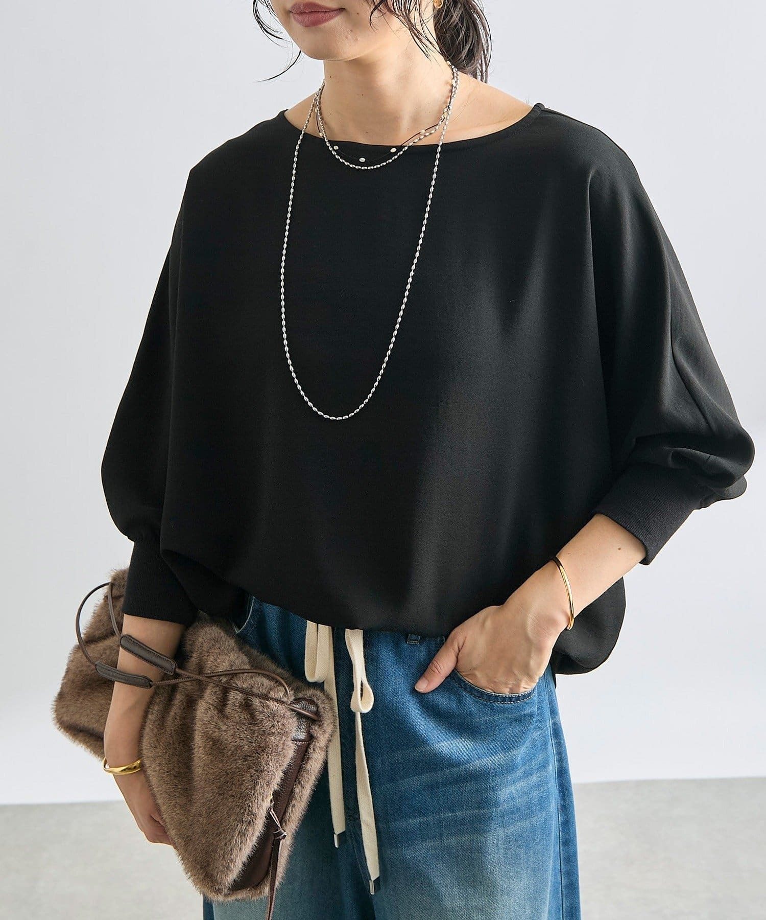 RIVE DROITE(リヴドロワ) 予約【ON・OFF問わず活躍】リブ付きジョーゼットドルマンブラウス2