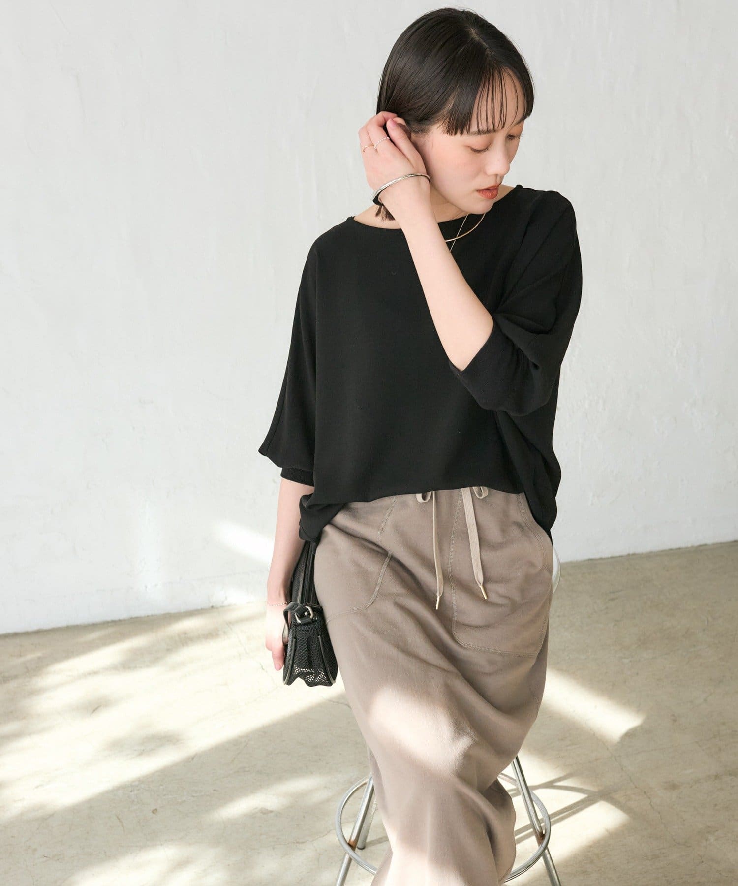 RIVE DROITE(リヴドロワ) 予約【ON・OFF問わず活躍】リブ付きジョーゼットドルマンブラウス