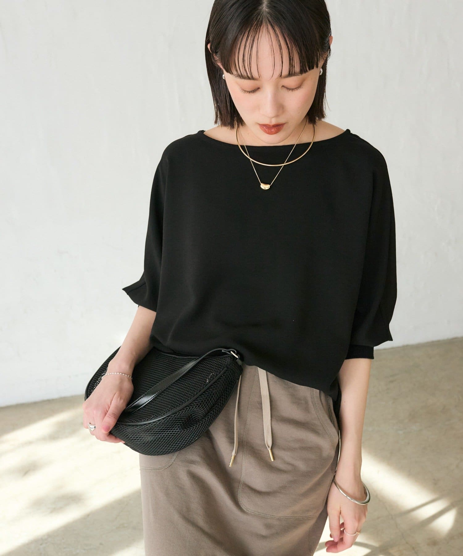 RIVE DROITE(リヴドロワ) 予約【ON・OFF問わず活躍】リブ付きジョーゼットドルマンブラウス