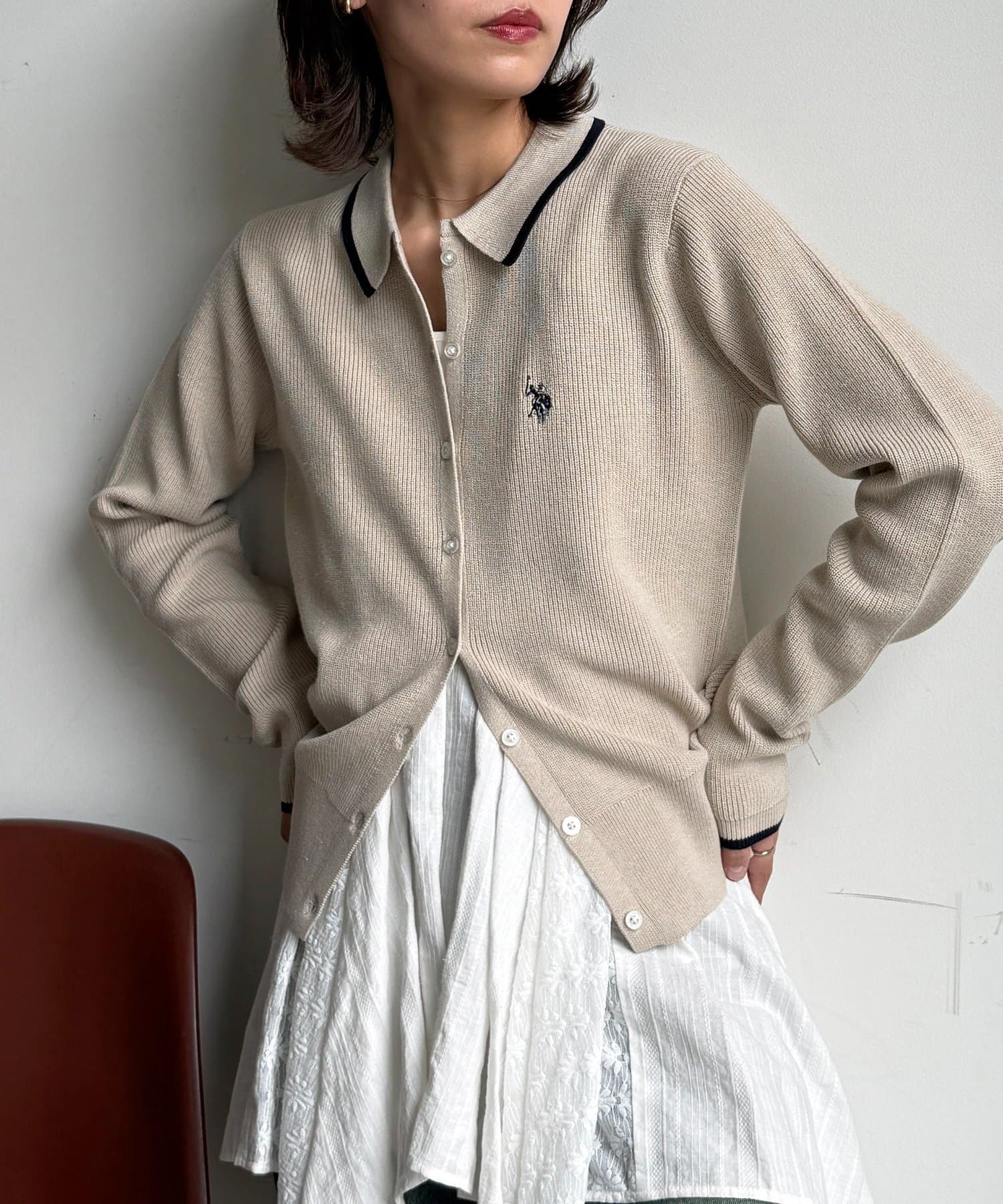 CPCM(シーピーシーエム) 【U.S. POLO ASSN.】襟付きニットボタンカーディガン