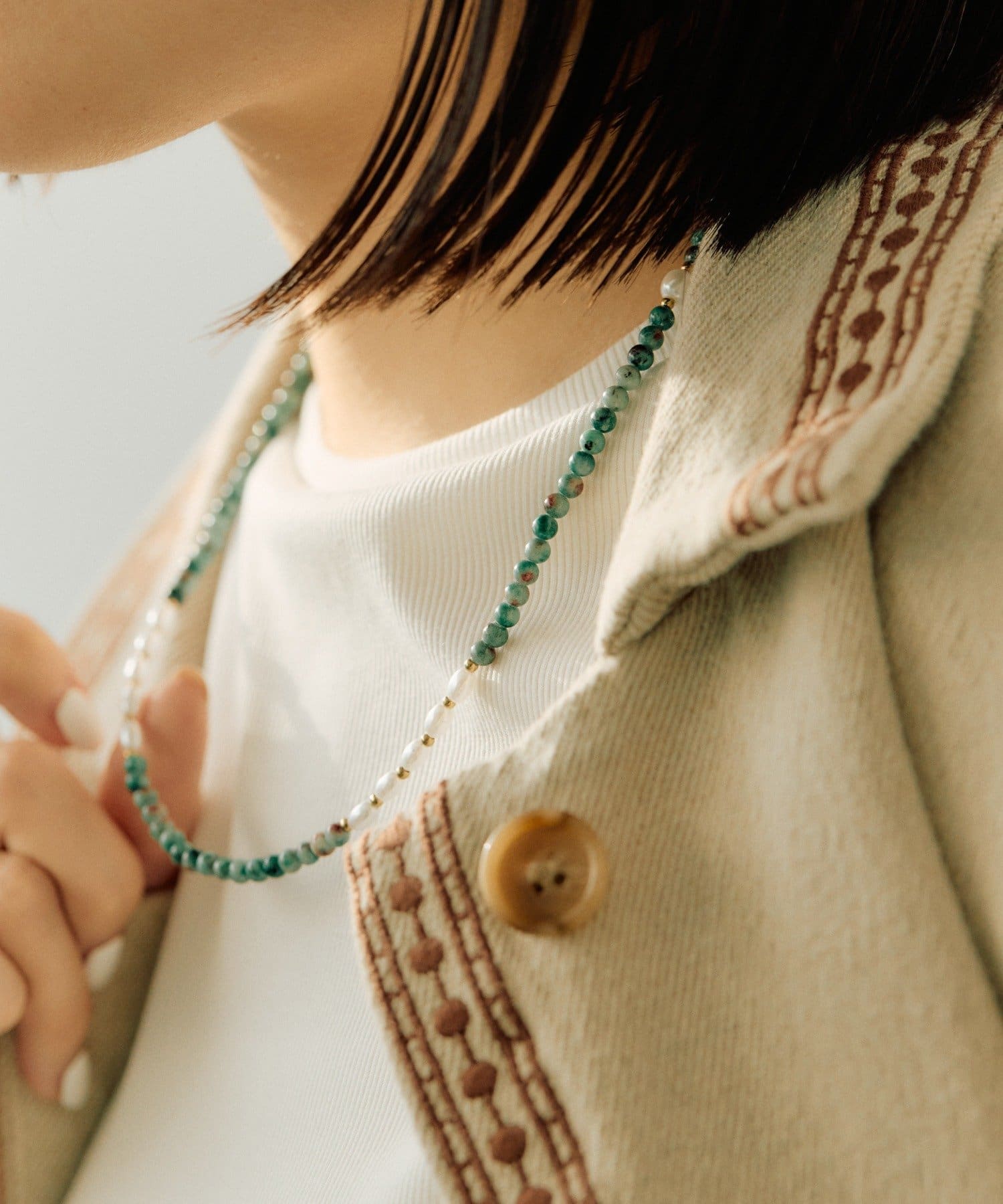 ear PAPILLONNER(イア パピヨネ) グリーンストーン×パールネックレス