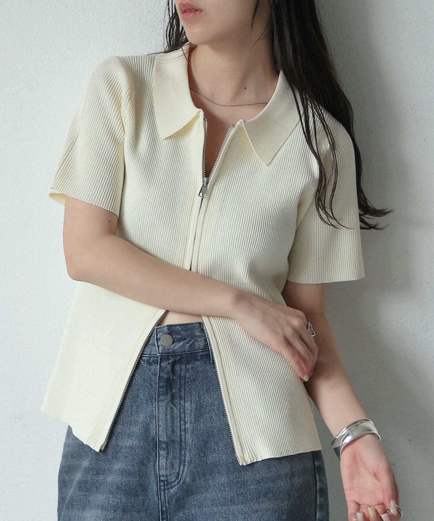 COLONY 2139(コロニー トゥーワンスリーナイン) エステルヤーン半袖衿付きWジップ