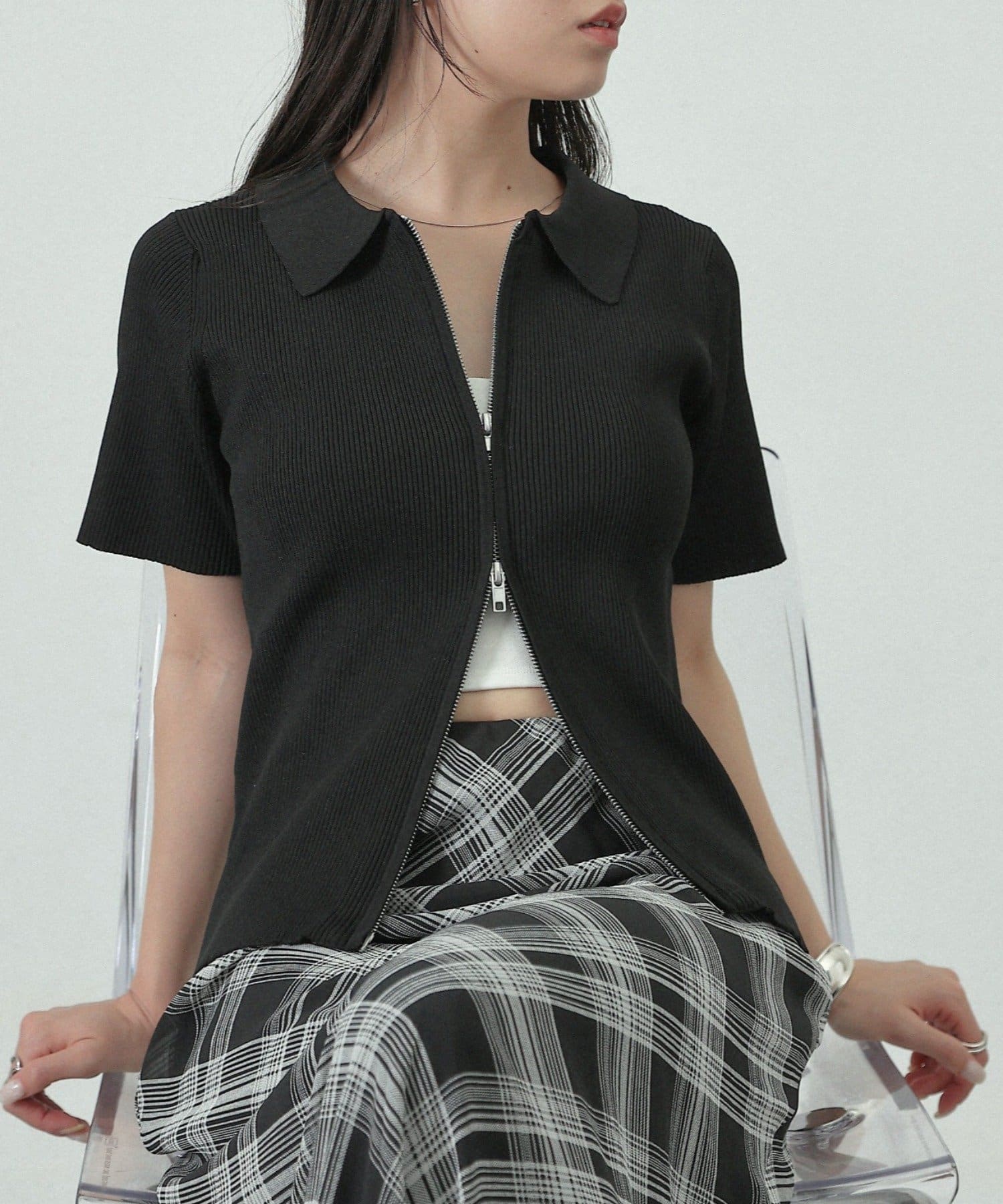 COLONY 2139(コロニー トゥーワンスリーナイン) エステルヤーン半袖衿付きWジップ