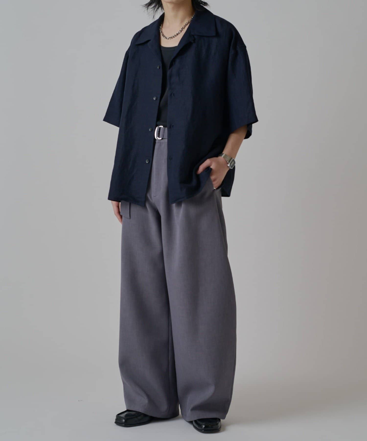 Lui's(ルイス) レーヨンリネンオープンカラーシャツ