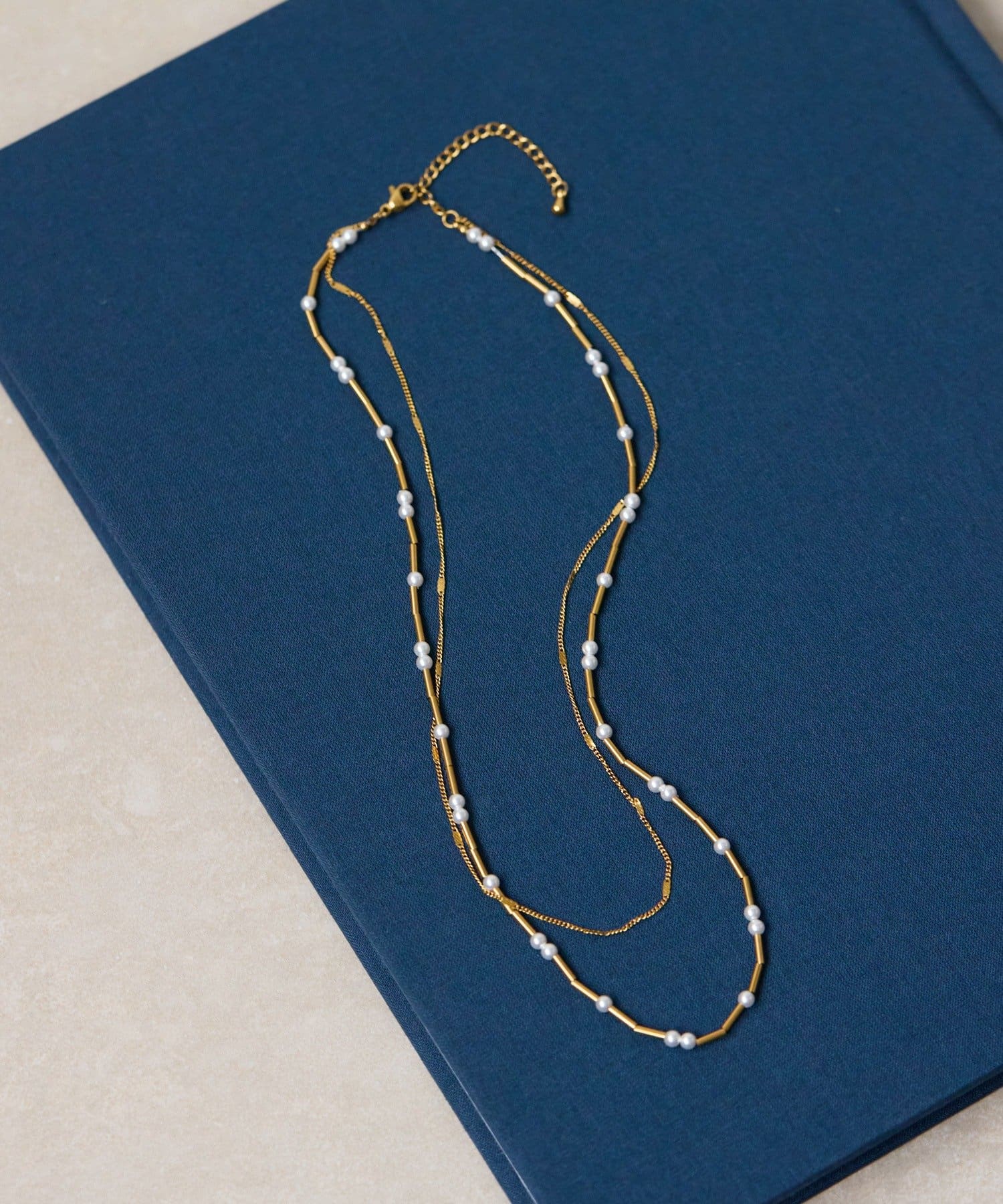 ear PAPILLONNER(イア パピヨネ) 《金属アレルギー対応/ステンレス》2連とばしパールネックレス