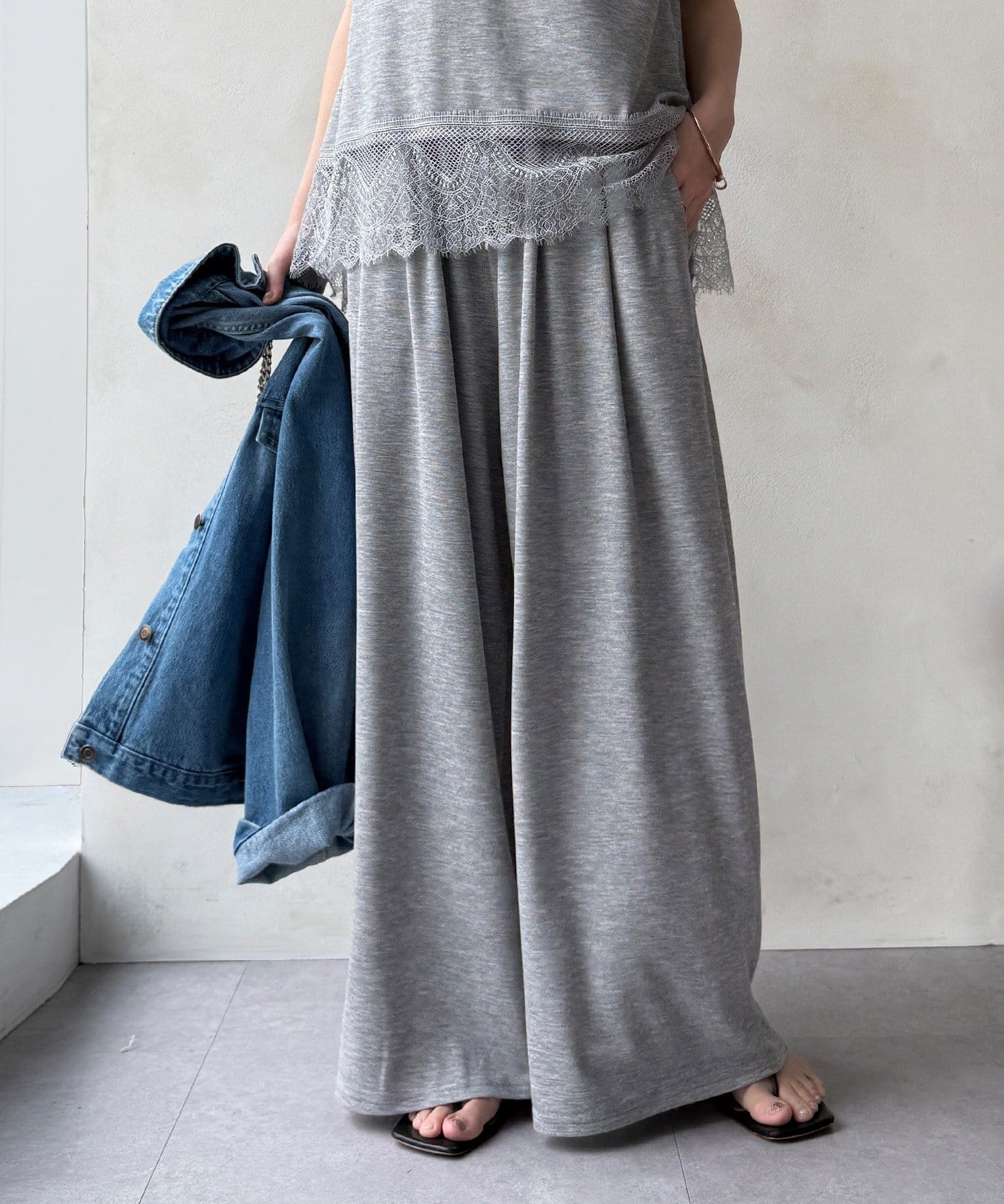 DOUDOU(ドゥドゥ) 【セットアップ可能】タックイージーワイドパンツ