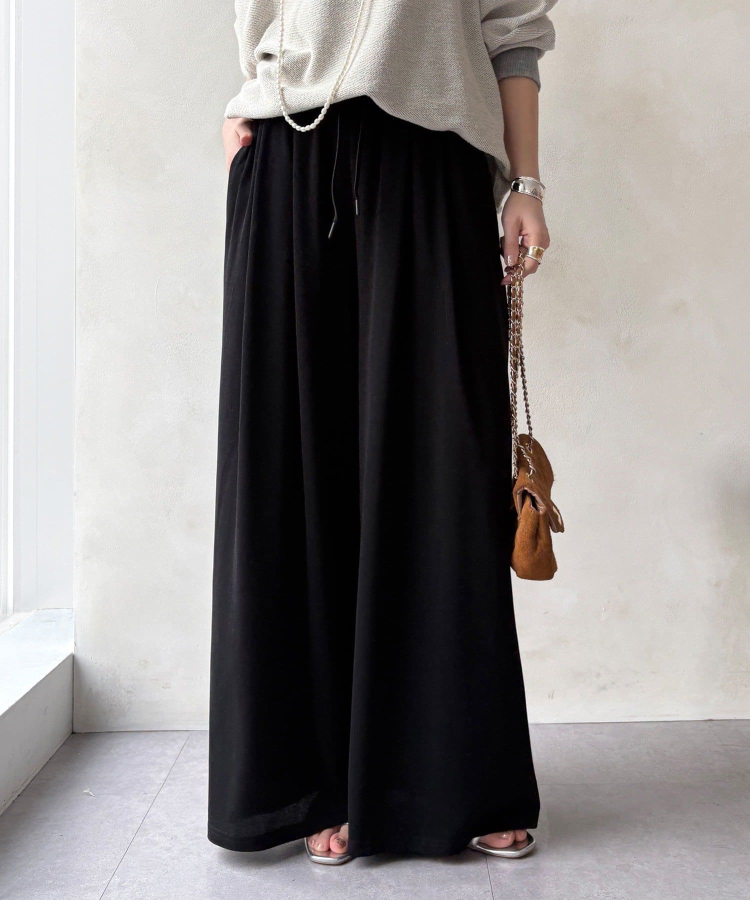 DOUDOU(ドゥドゥ) 【セットアップ可能】タックイージーワイドパンツ