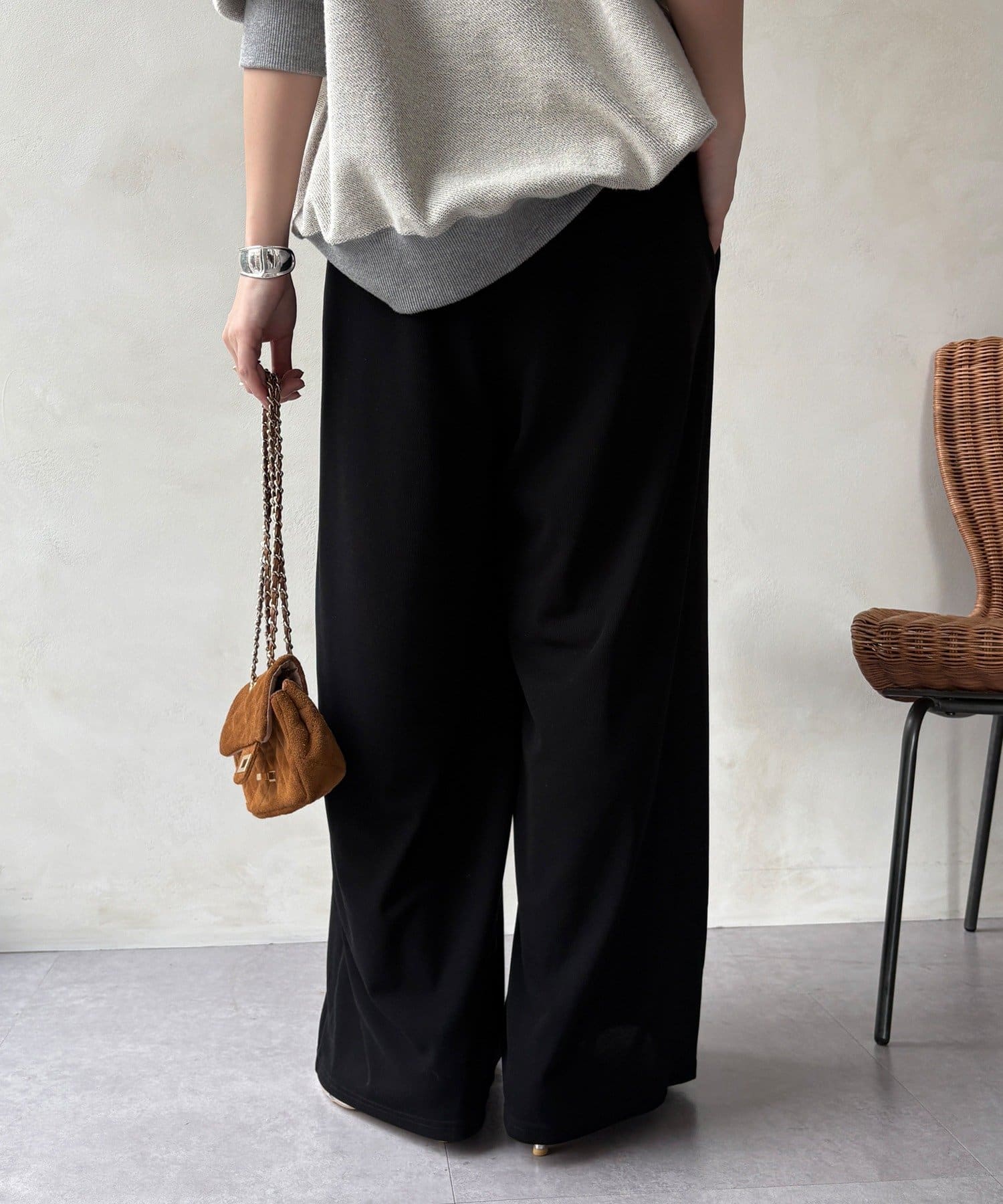 DOUDOU(ドゥドゥ) 【セットアップ可能】タックイージーワイドパンツ