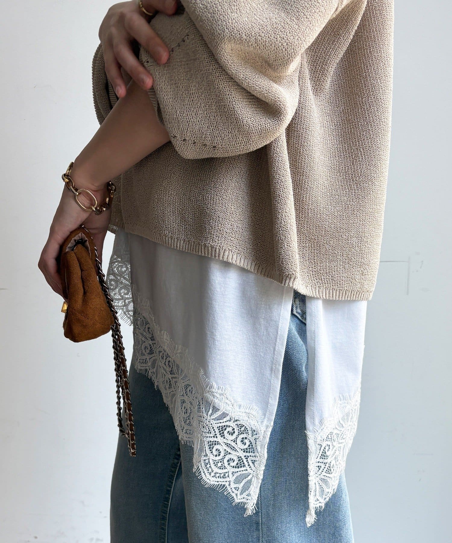 DOUDOU(ドゥドゥ) 裾レースアシメTEE