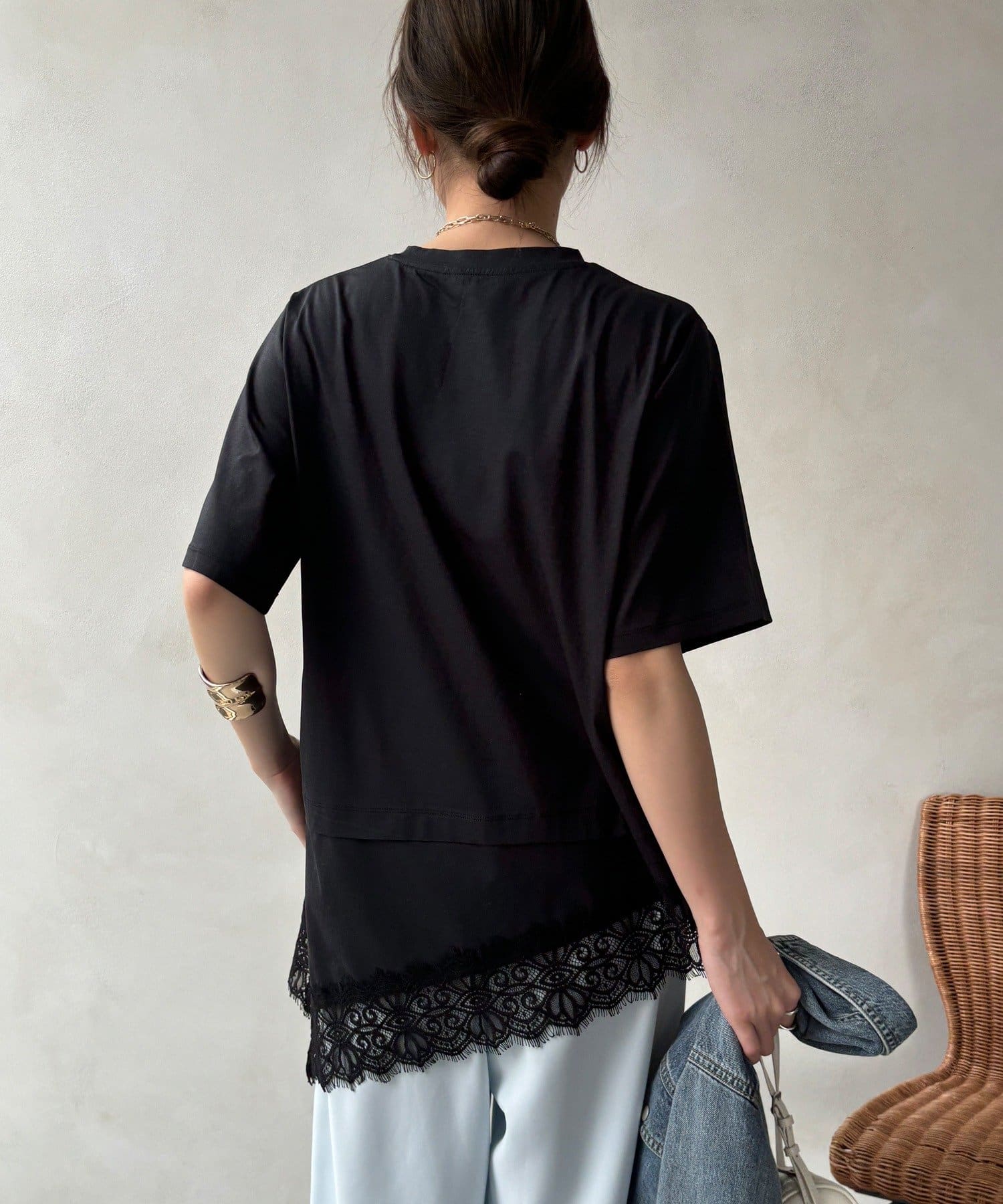 DOUDOU(ドゥドゥ) 裾レースアシメTEE