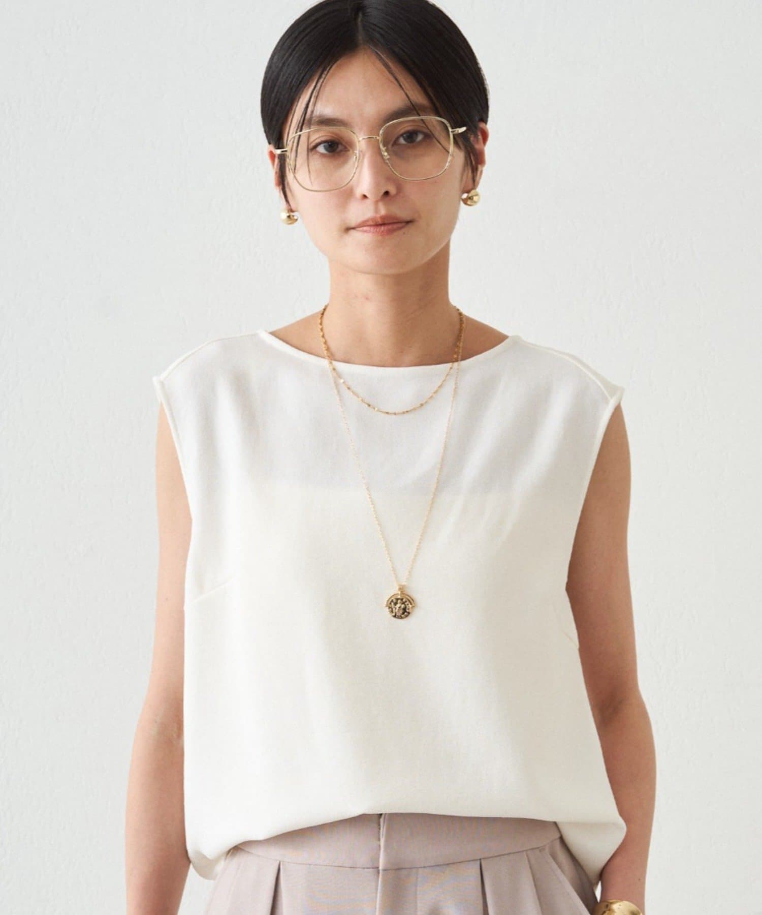 LOUNGEDRESS(ラウンジドレス) ダブルジョーゼットノースリブラウス