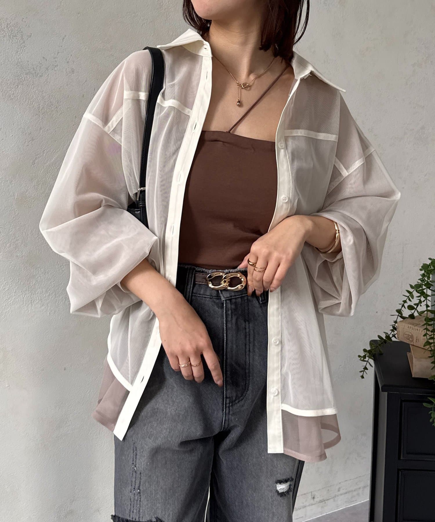 Thevon.(ゼヴォン) バイカラーチュールレイヤードシャツ