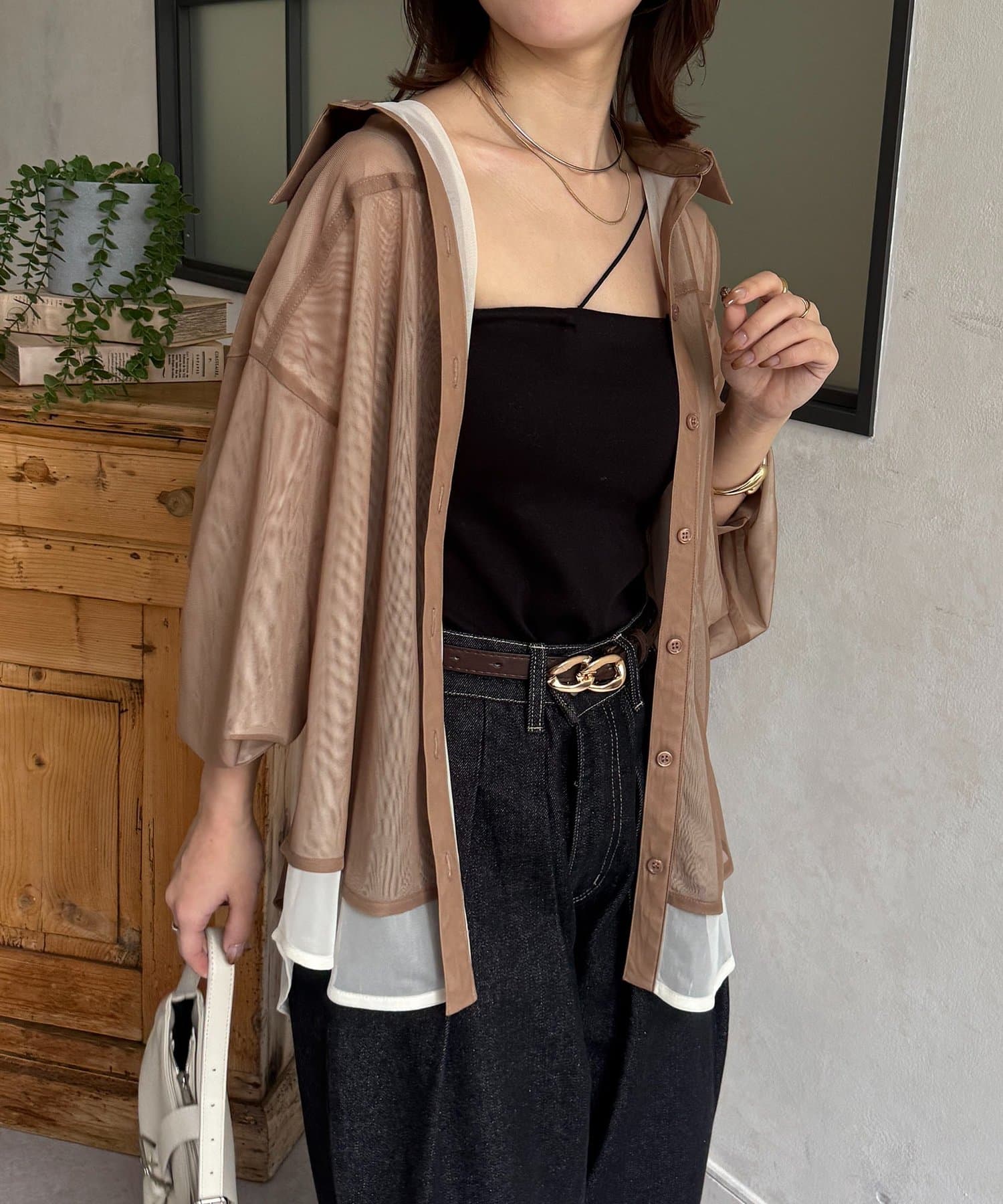 Thevon.(ゼヴォン) バイカラーチュールレイヤードシャツ