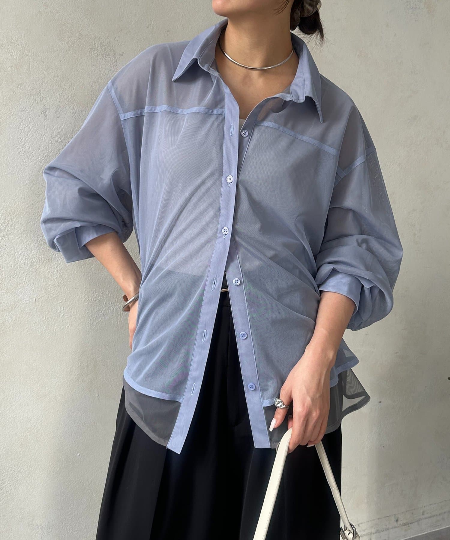 Thevon.(ゼヴォン) バイカラーチュールレイヤードシャツ