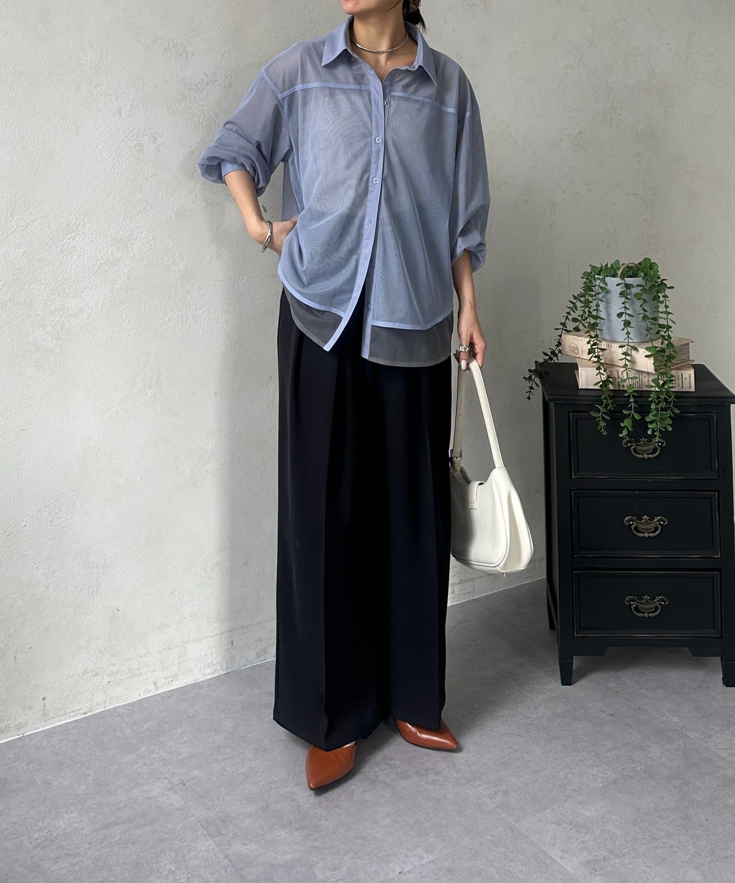 Thevon.(ゼヴォン) バイカラーチュールレイヤードシャツ